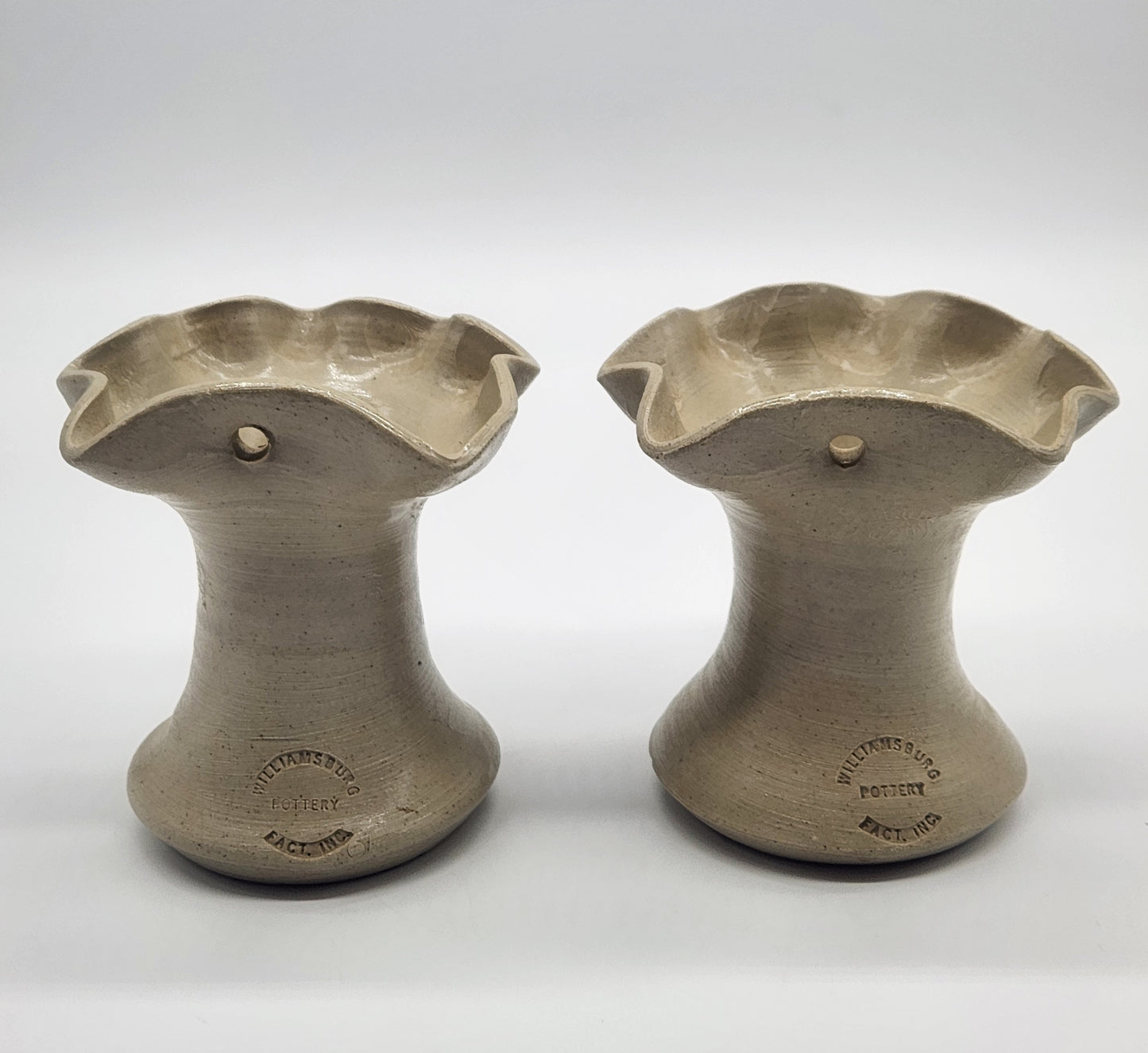 Williamsburg Pottery Pair of Wall Pocket Vases Blue Floral Design