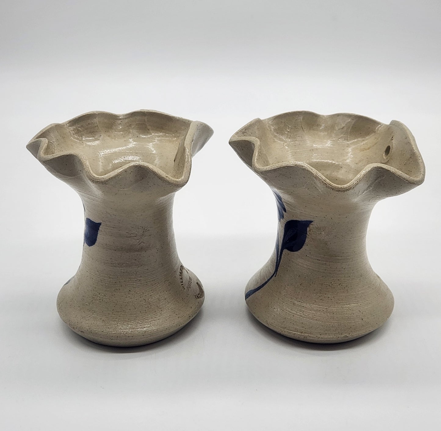 Williamsburg Pottery Pair of Wall Pocket Vases Blue Floral Design