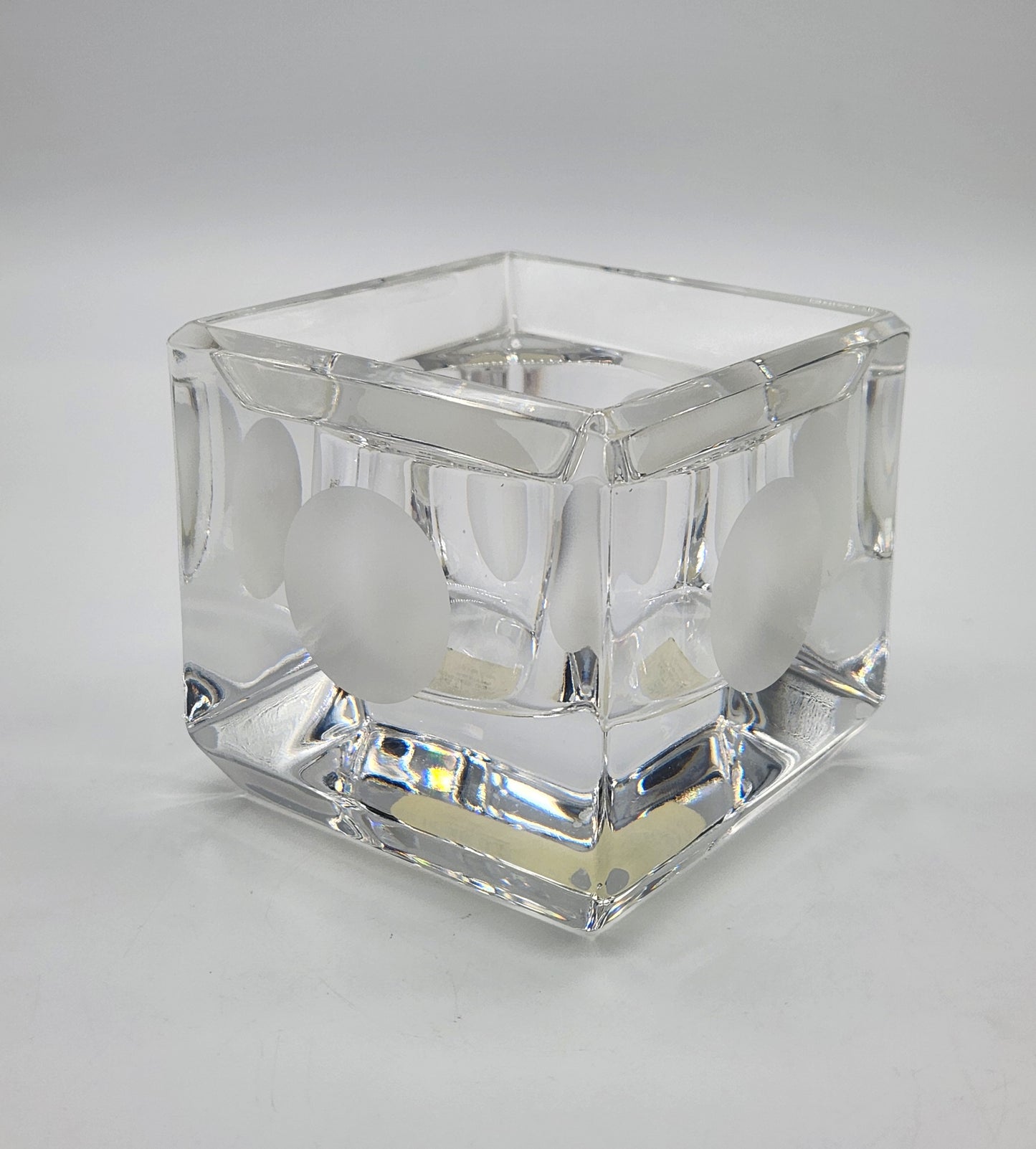 Vera Wang Wedgwood Lead Crystal Votive Candle Holder 2.75” Square w/ Dots