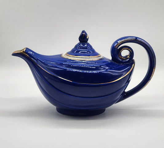 Vintage Hall Aladdin Teapot Cobalt Blue Gold Trim 0676R 6 Cup USA