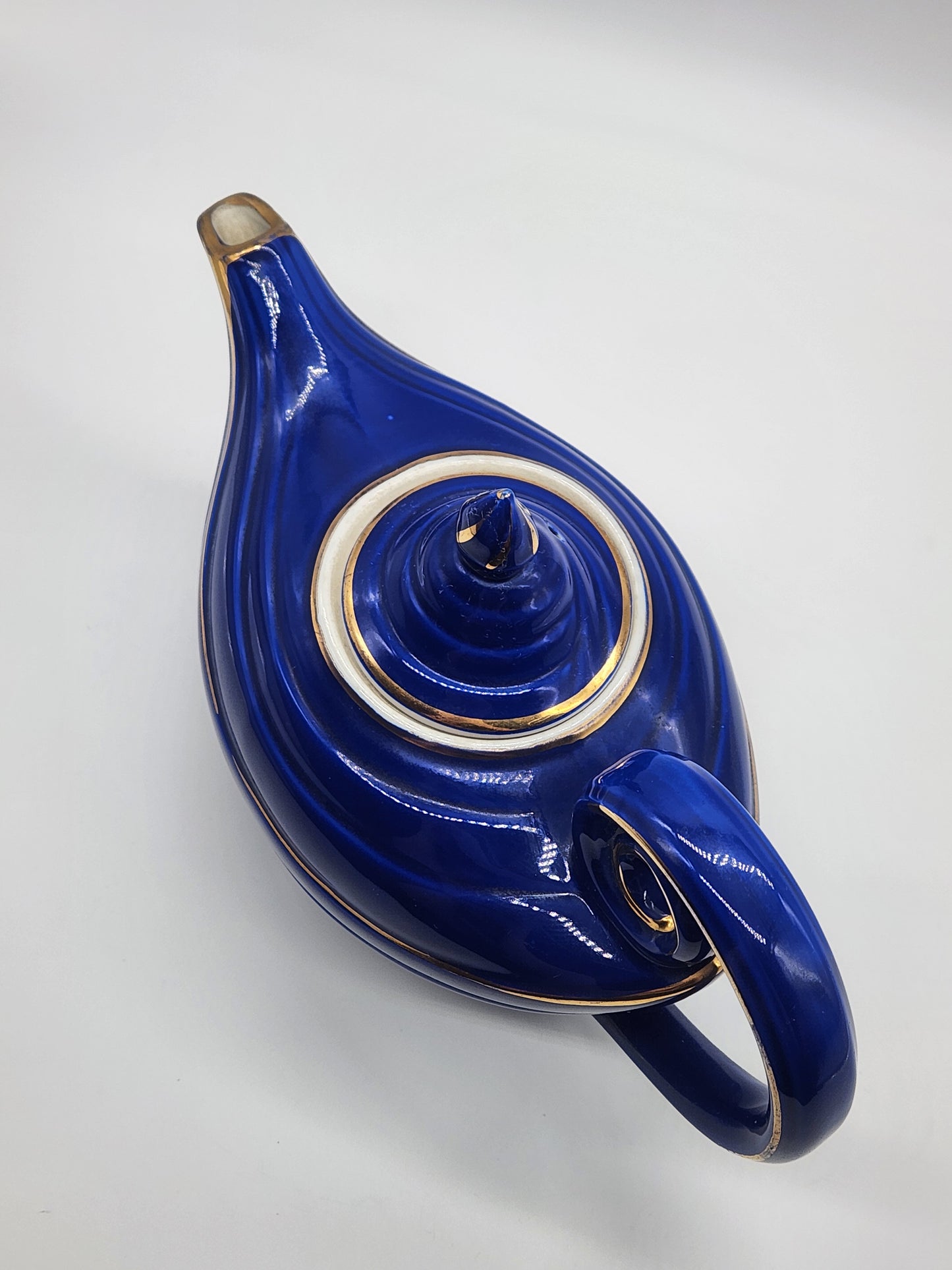 Vintage Hall Aladdin Teapot Cobalt Blue Gold Trim 0676R 6 Cup USA