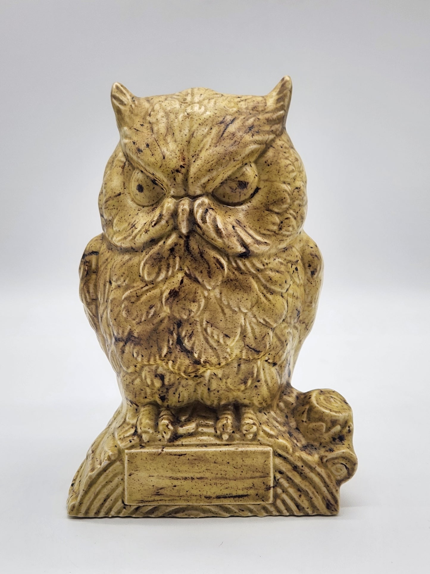 Vintage Ceramic Owl on Log Hobbyist Speckled Glaze MCM