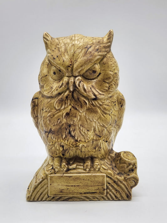 Vintage Ceramic Owl on Log Hobbyist Speckled Glaze MCM