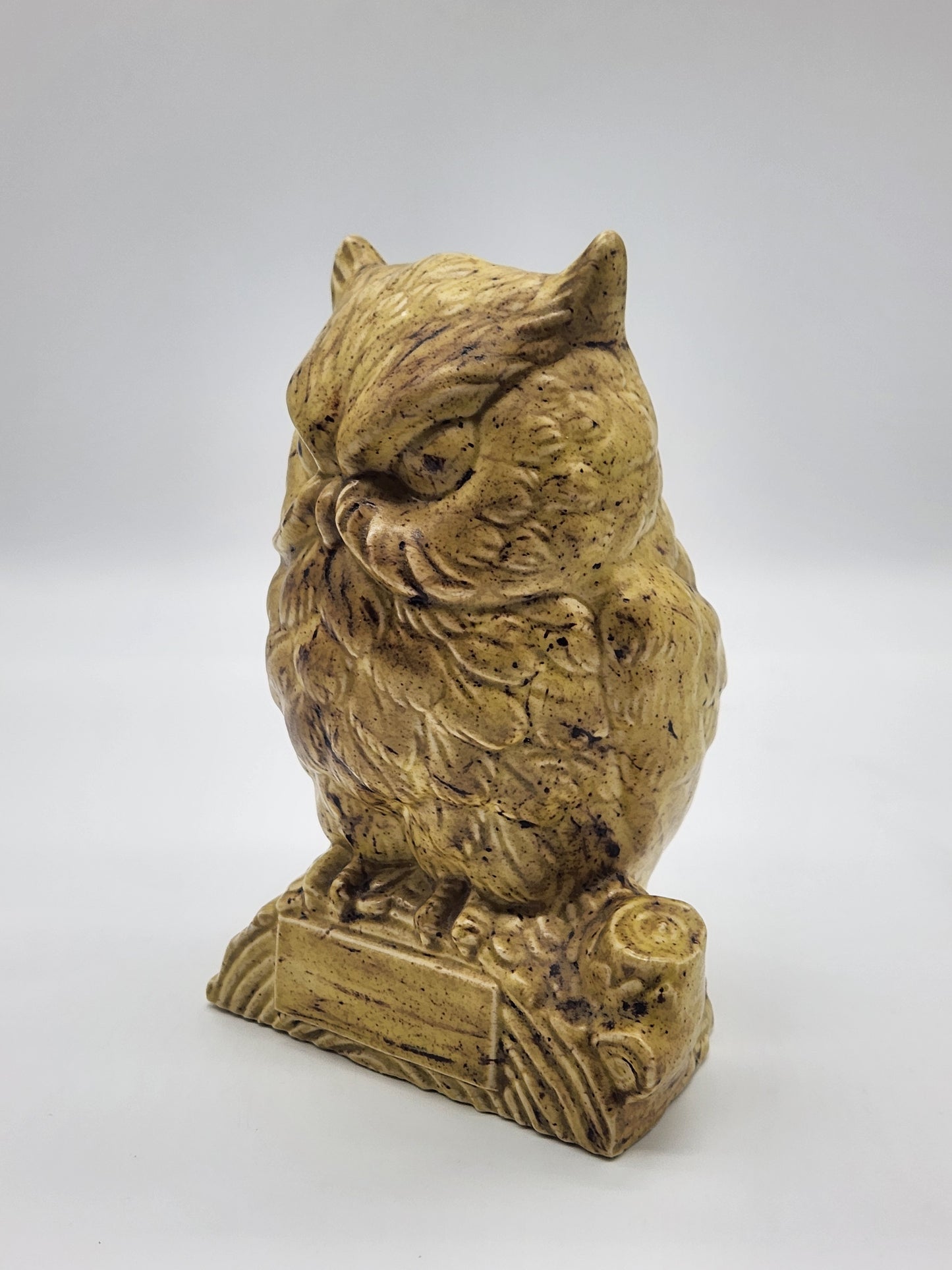 Vintage Ceramic Owl on Log Hobbyist Speckled Glaze MCM