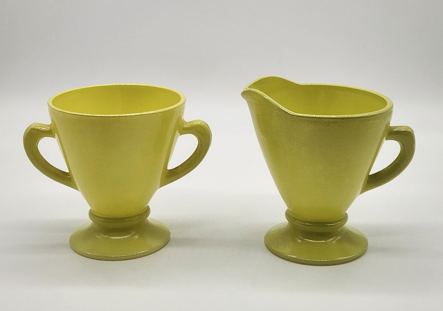VINTAGE~Hazel Atlas~Yellow Milk Glass Charming Chartreuse Sugar/Creamer~Set of 2