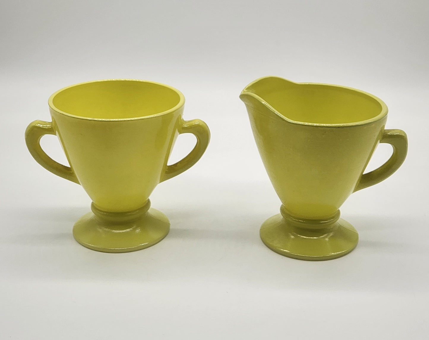 VINTAGE~Hazel Atlas~Yellow Milk Glass Charming Chartreuse Sugar/Creamer~Set of 2