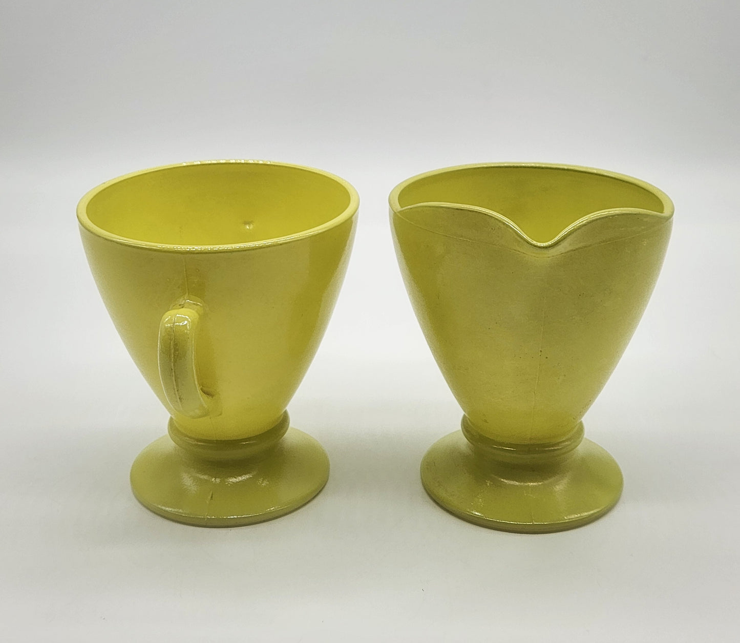 VINTAGE~Hazel Atlas~Yellow Milk Glass Charming Chartreuse Sugar/Creamer~Set of 2