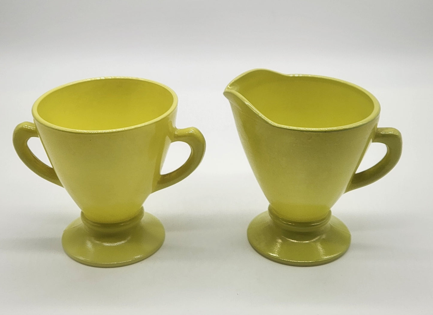 VINTAGE~Hazel Atlas~Yellow Milk Glass Charming Chartreuse Sugar/Creamer~Set of 2