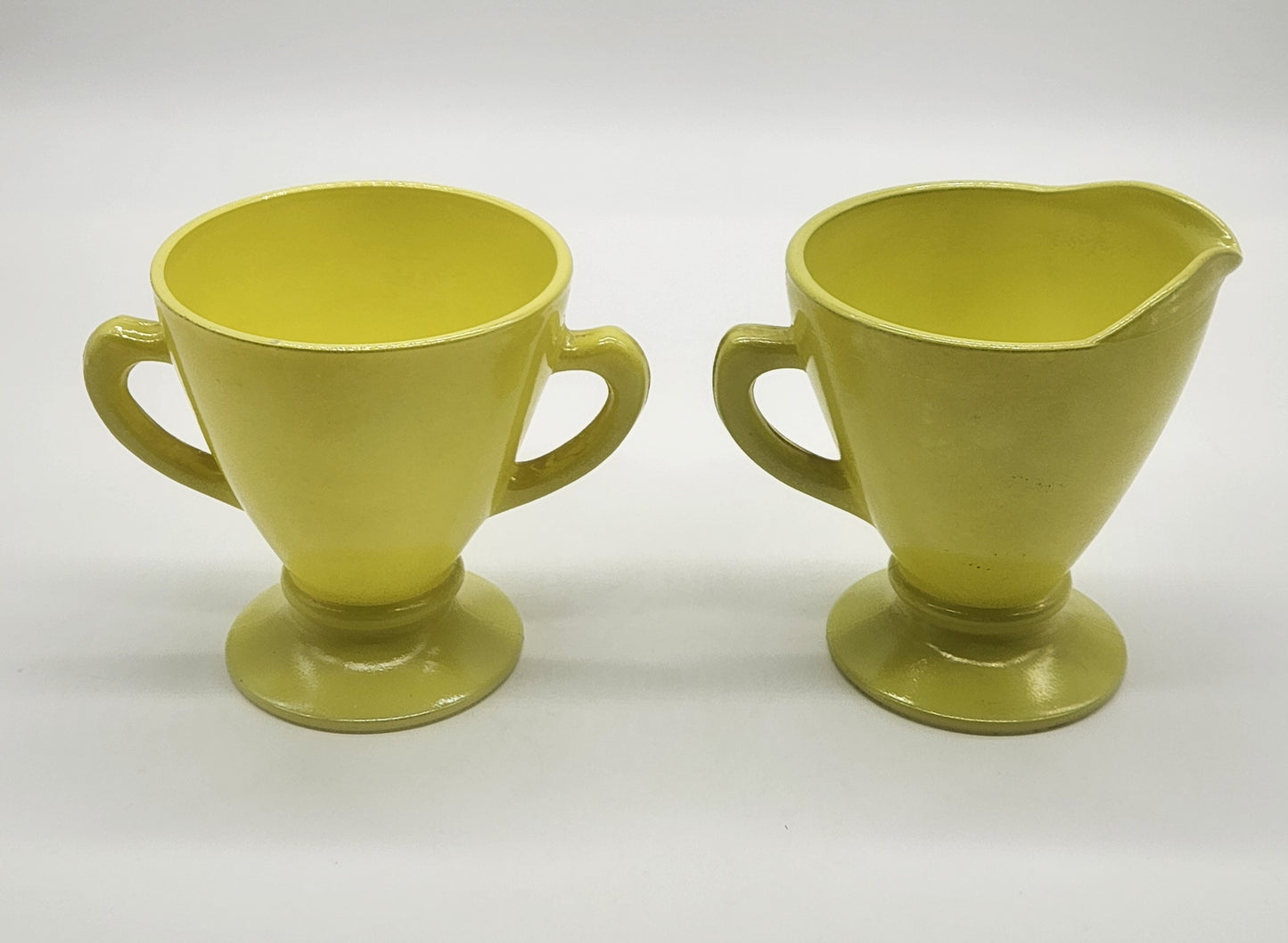 VINTAGE~Hazel Atlas~Yellow Milk Glass Charming Chartreuse Sugar/Creamer~Set of 2