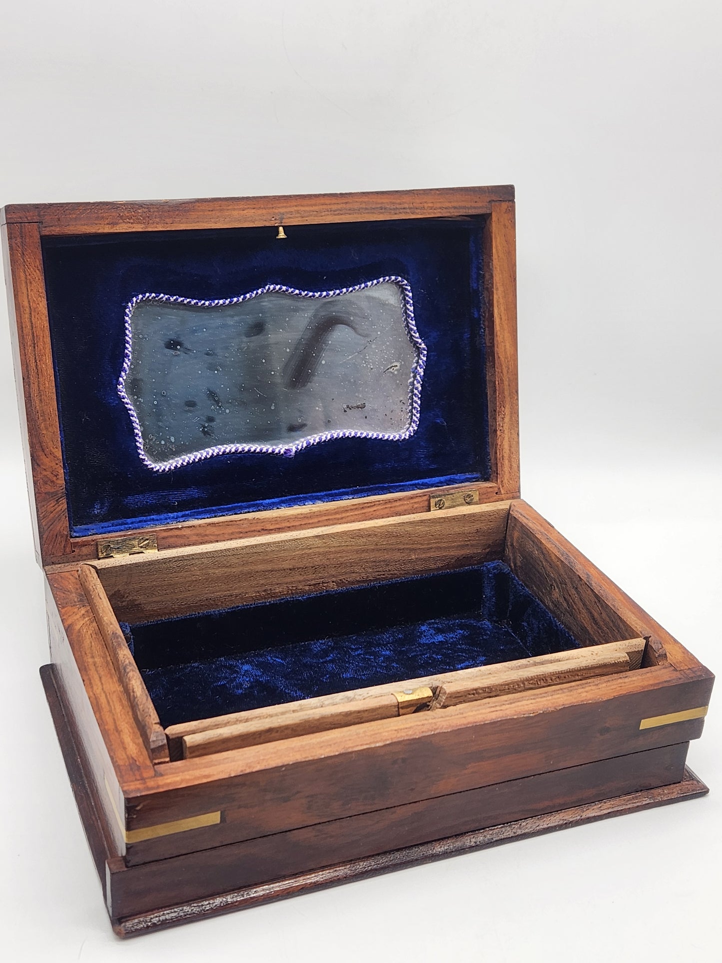 Vintage Brass Flower / Floral Rectangular Wooden Unisex Keepsake / Trinket Box
