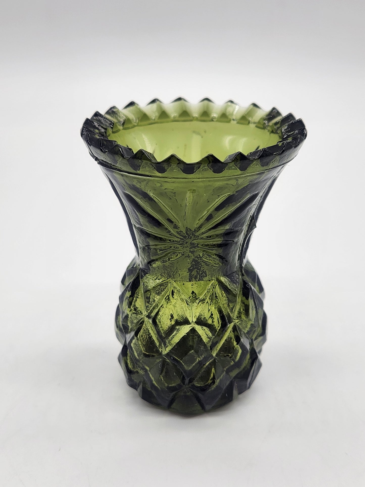 Toothpick Holder Vintage green Glass Pinapple