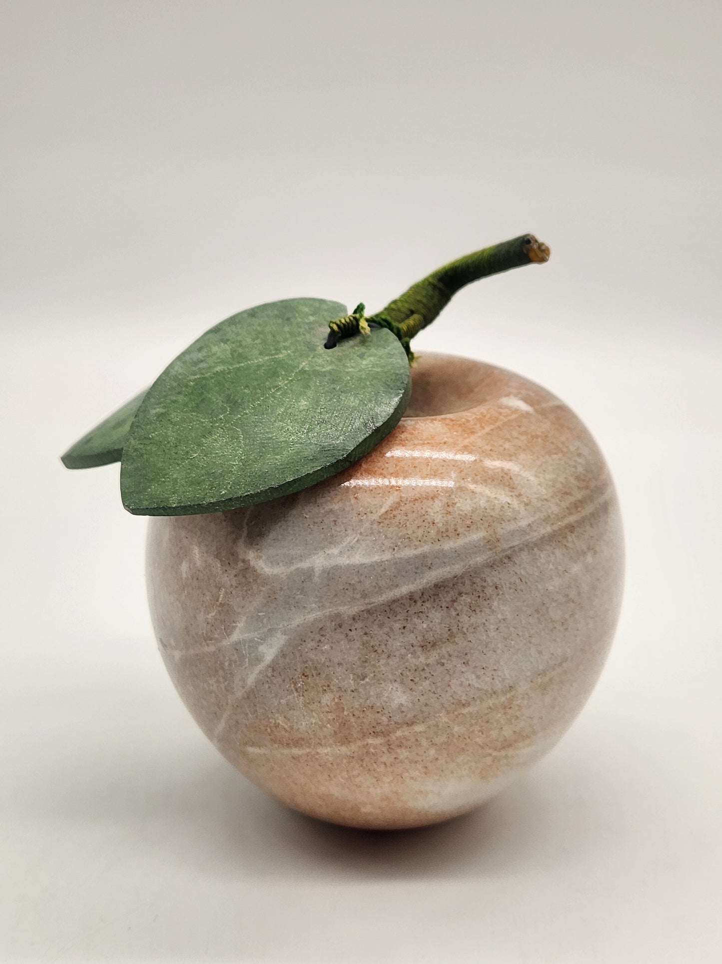 Vintage Hardstone Carved Apple and Leaves Decorative Stone Fruit Farmhouse Decor