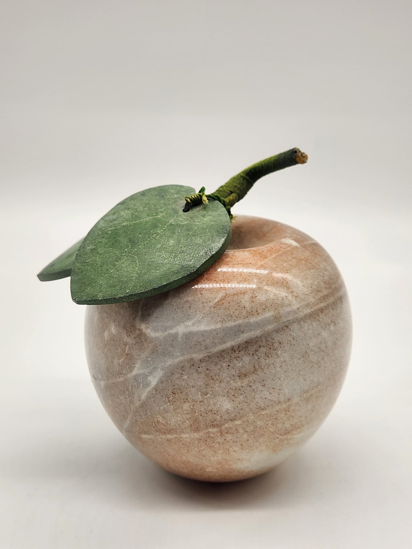 Vintage Hardstone Carved Apple and Leaves Decorative Stone Fruit Farmhouse Decor