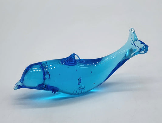 Vintage Signed W. Ward 1994 Blue Art Glass Dolphin Fish Figurine 4.5" Titan