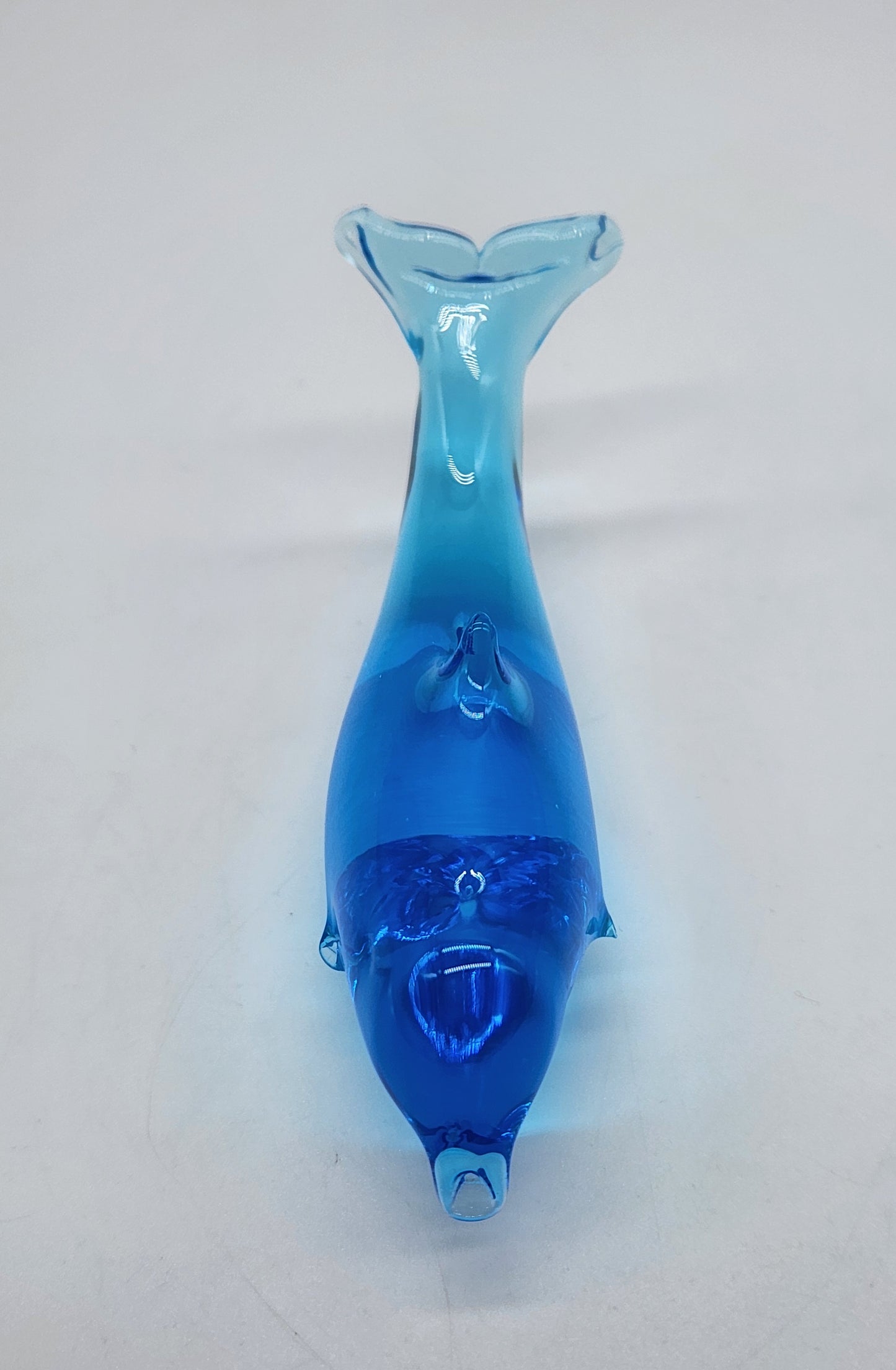 Vintage Signed W. Ward 1994 Blue Art Glass Dolphin Fish Figurine 4.5" Titan