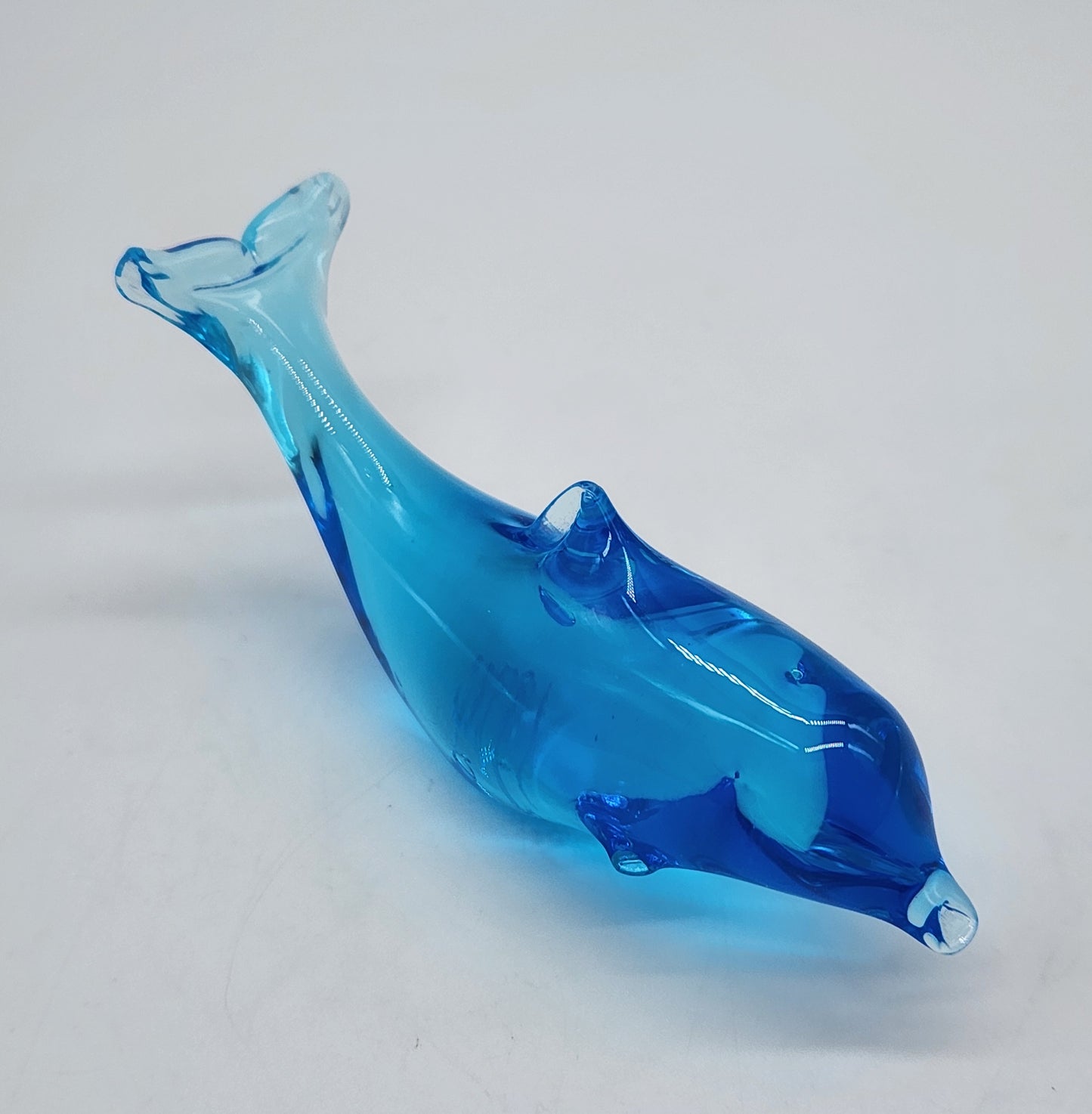 Vintage Signed W. Ward 1994 Blue Art Glass Dolphin Fish Figurine 4.5" Titan