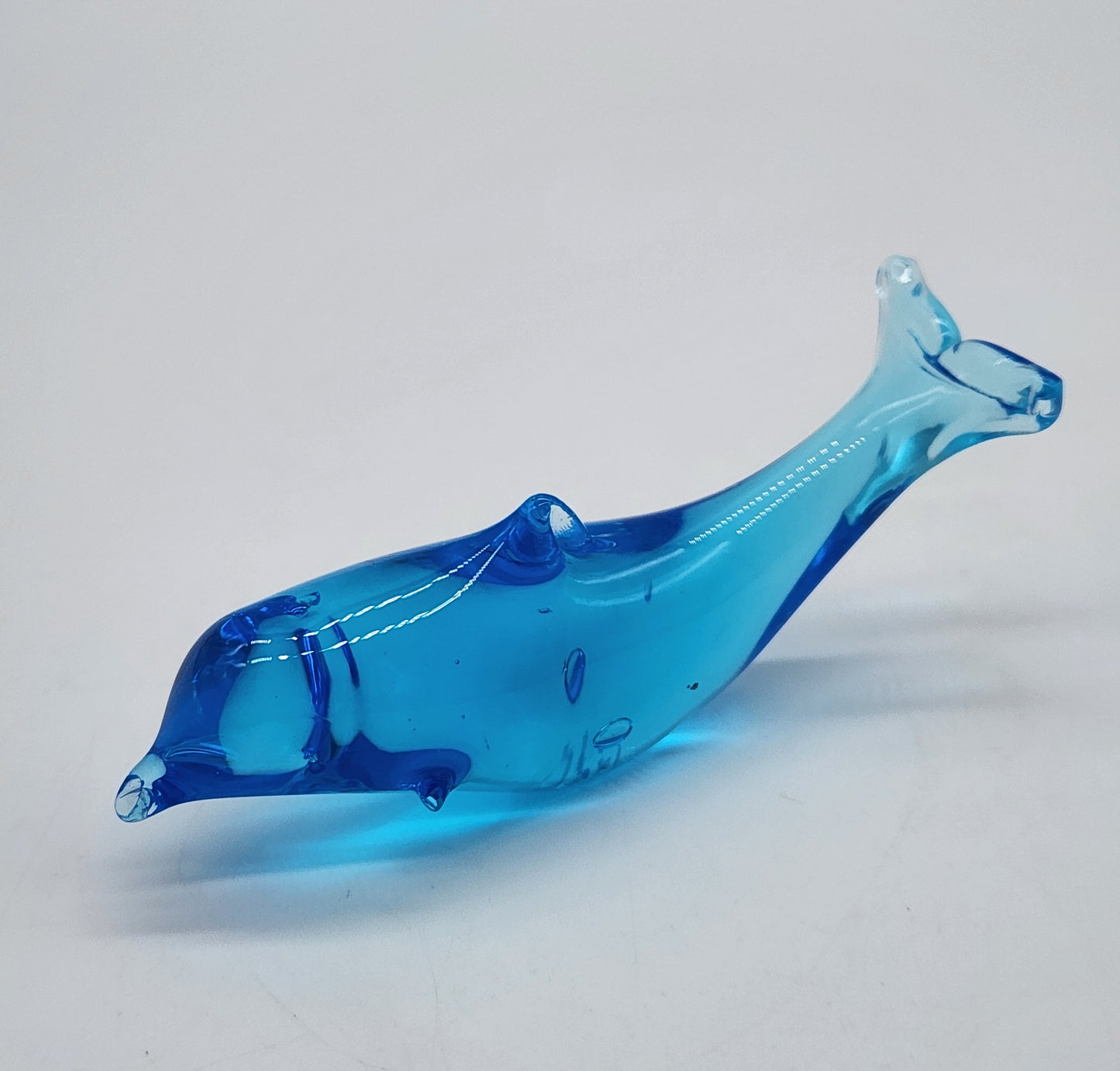 Vintage Signed W. Ward 1994 Blue Art Glass Dolphin Fish Figurine 4.5" Titan