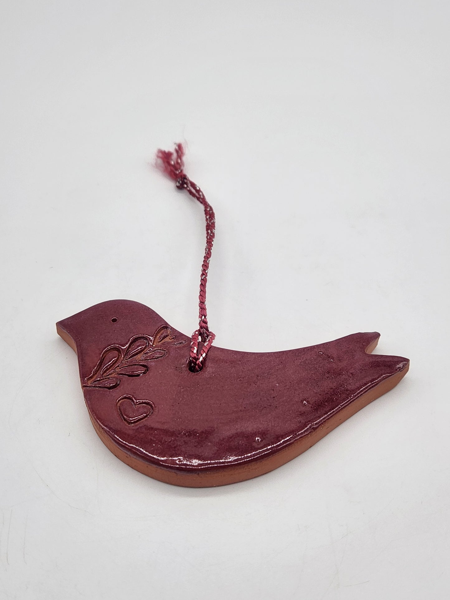 Studio Pottery Red bird hanging decoration/ornament 3.75"