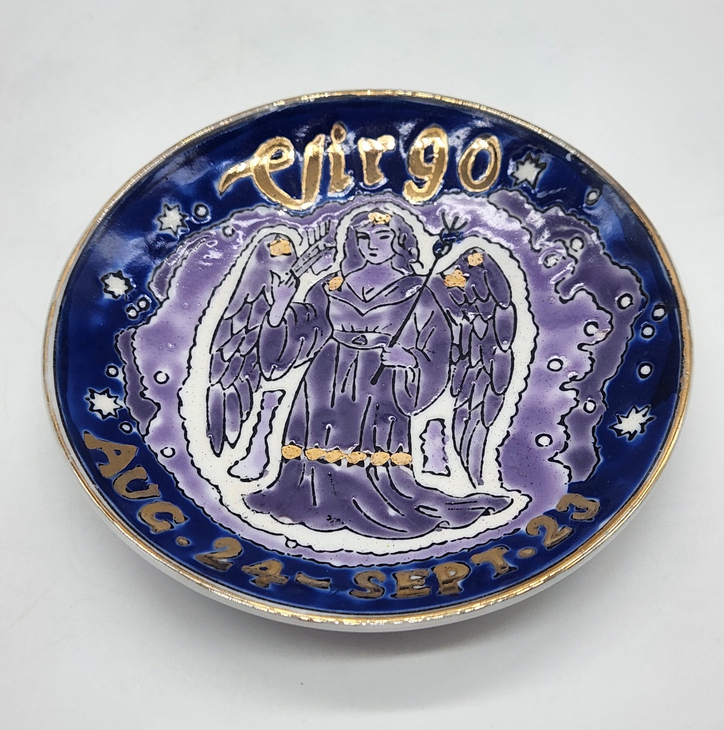 Vintage Virgo Decorative Dish, Miniature Plate, Collector's Case by Fingerhut, Collectible, Astrology, Zodiac, August/September Birthday