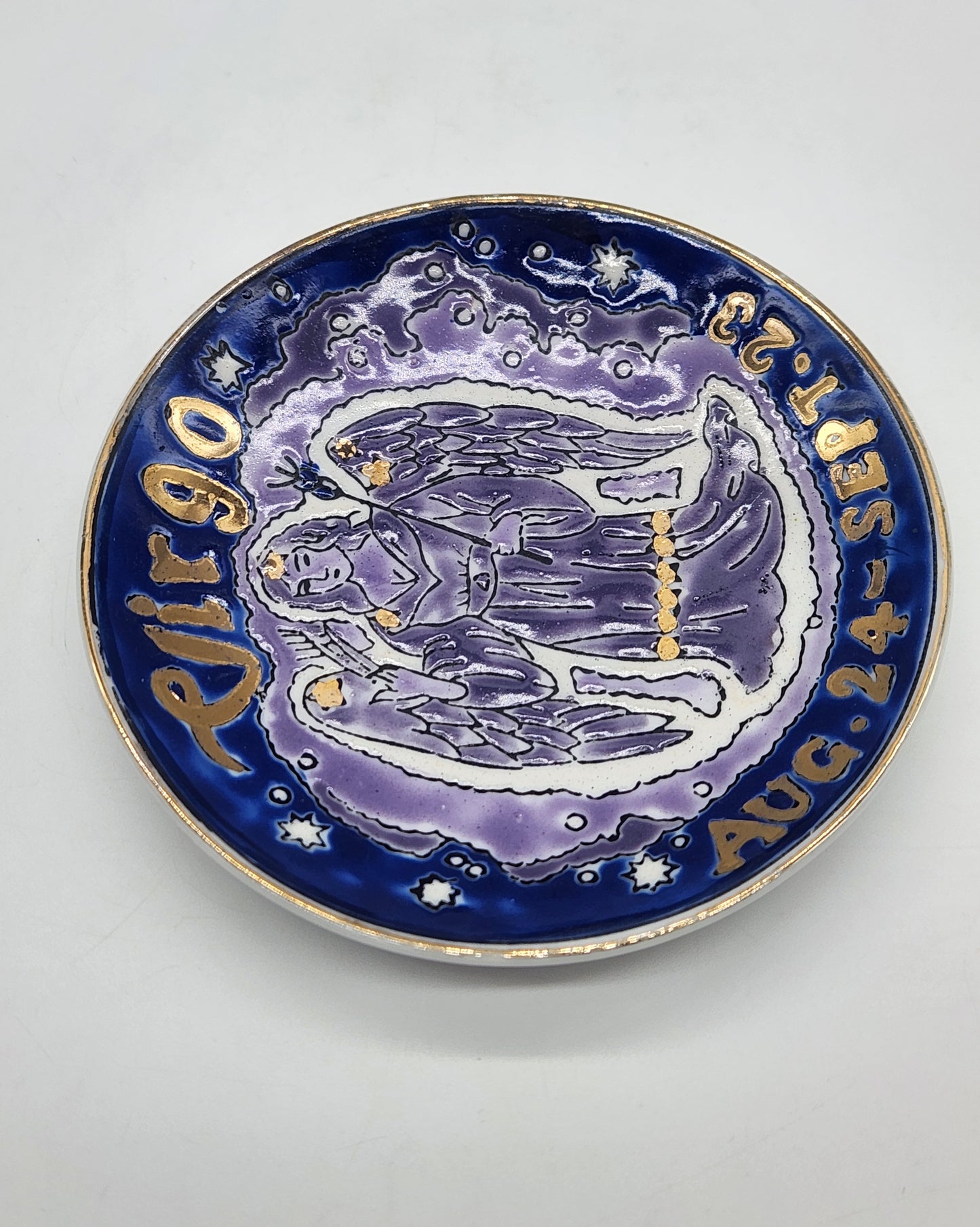 Vintage Virgo Decorative Dish, Miniature Plate, Collector's Case by Fingerhut, Collectible, Astrology, Zodiac, August/September Birthday