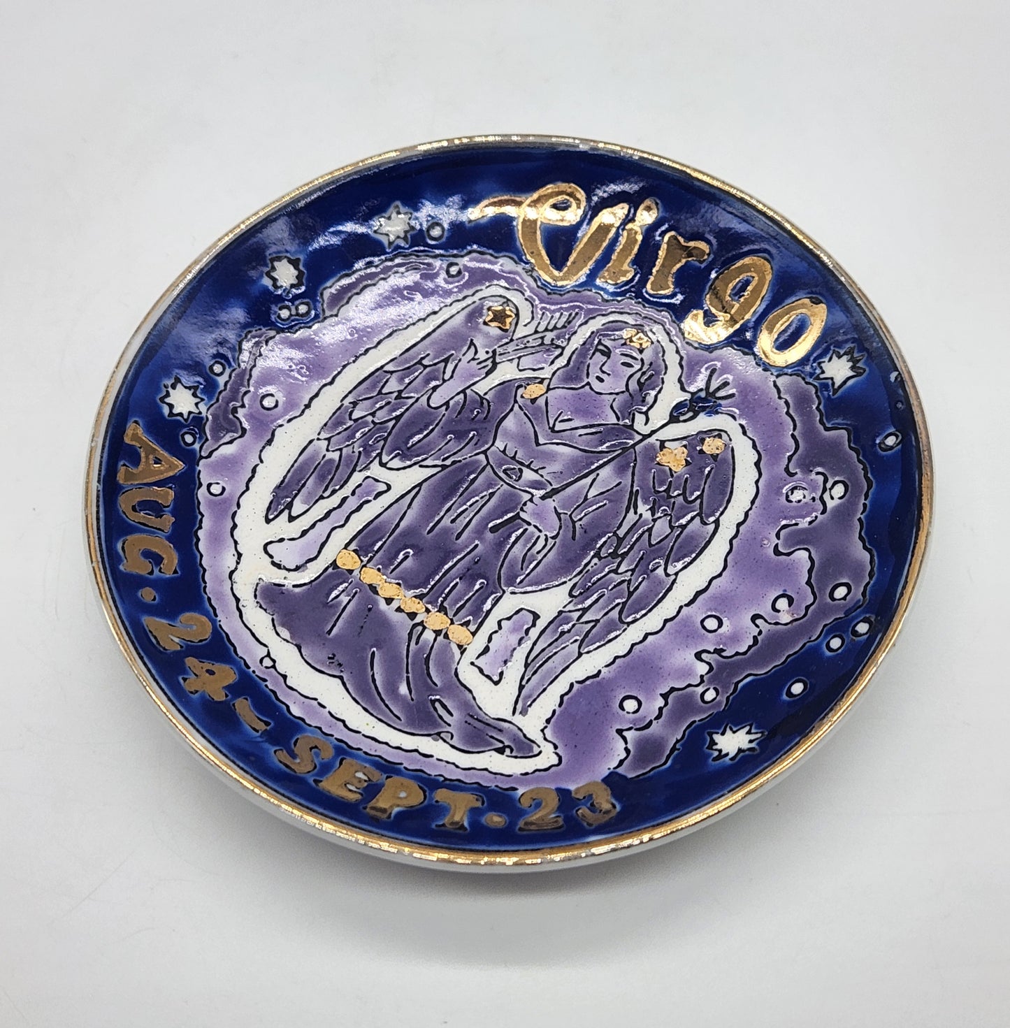 Vintage Virgo Decorative Dish, Miniature Plate, Collector's Case by Fingerhut, Collectible, Astrology, Zodiac, August/September Birthday