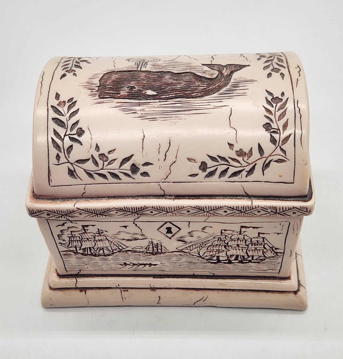 1998 TREASURE BOX HINGED WITH SHIPS WHALE LIGHTHOUSE & ANCHOR Trinkets Box