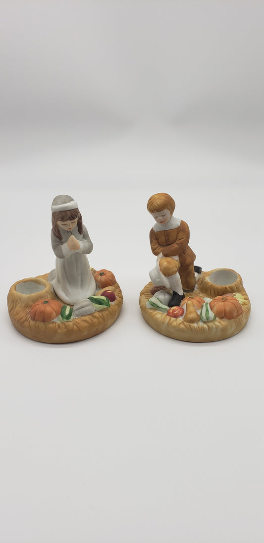 House Of Lloyd - Pilgrims Giving Thanks Taper Candle Holders Thanksgiving Pair