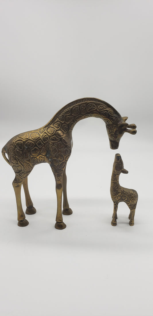 Brass Mother and Calf Giraffe, Pair