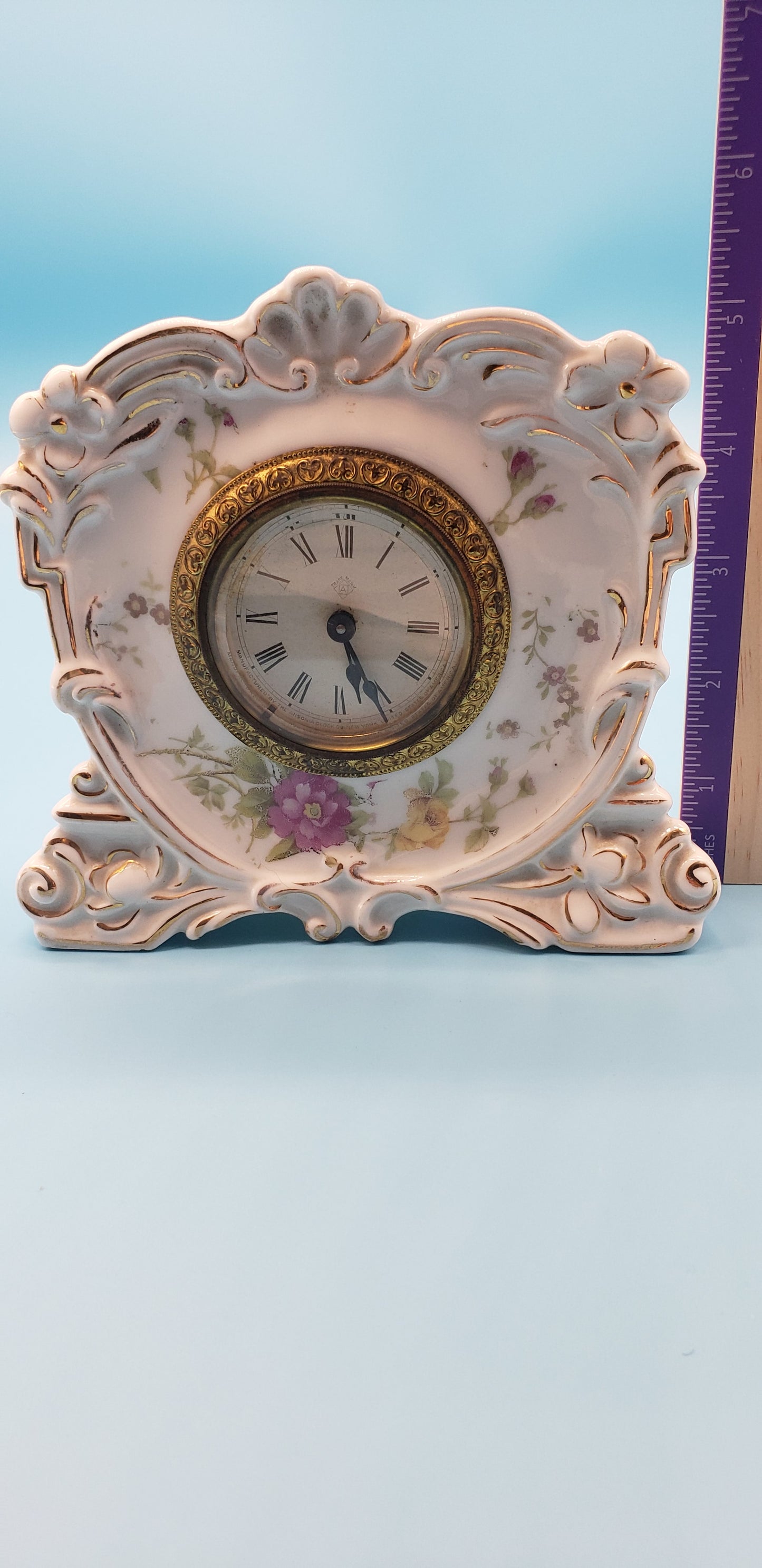Ansonia Clock Co Porcelain Mantel Clock