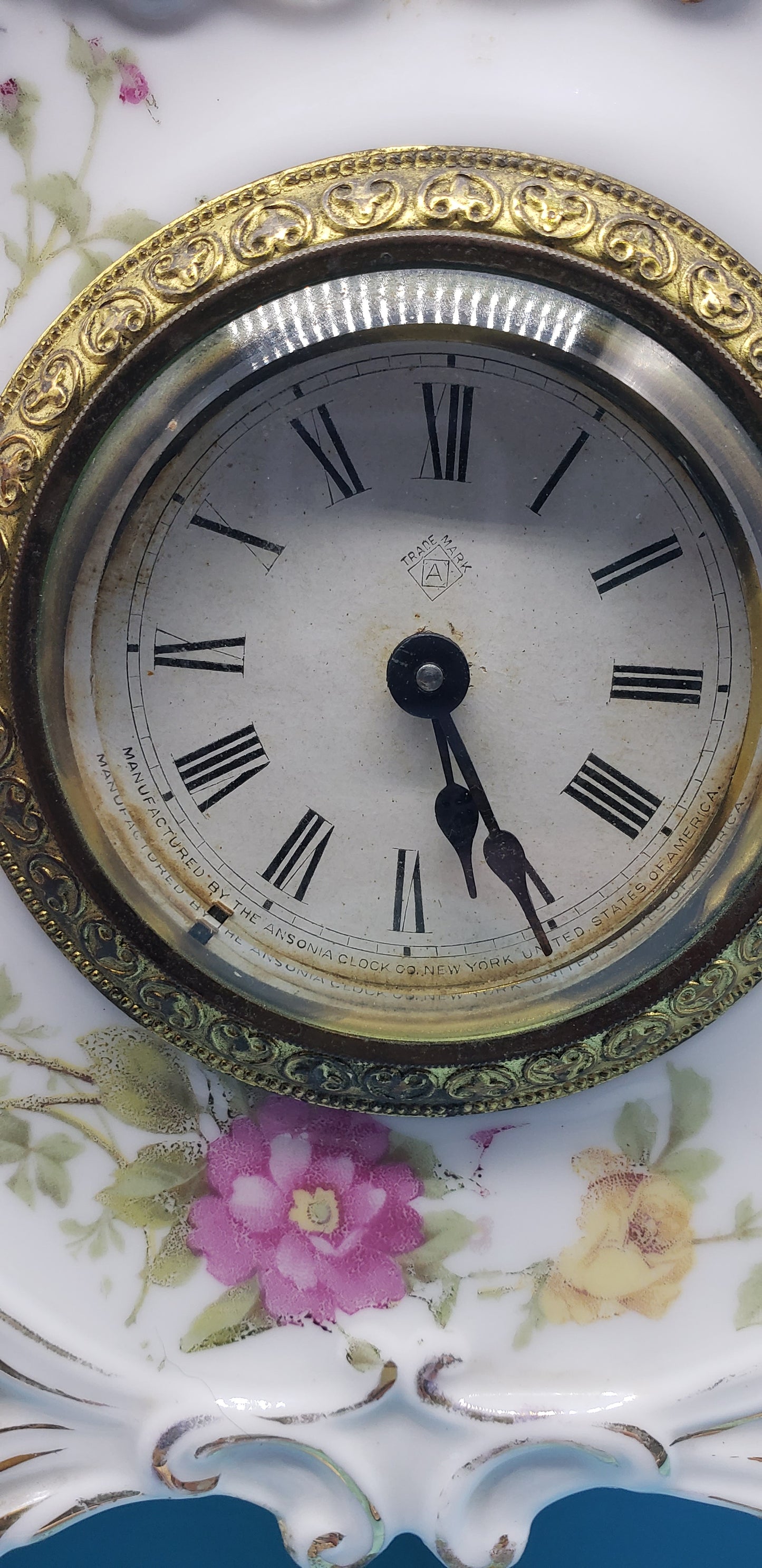 Ansonia Clock Co Porcelain Mantel Clock