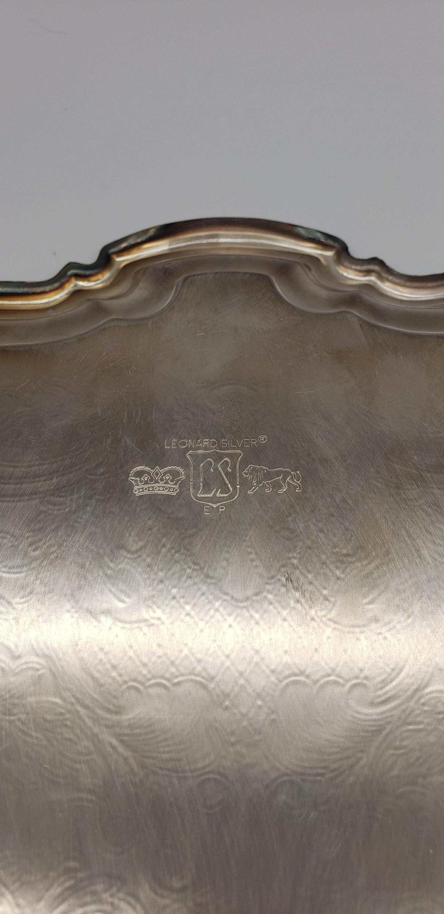 Leonard Silver Plate Footed Engraved Baroque Oval / oblong Tray