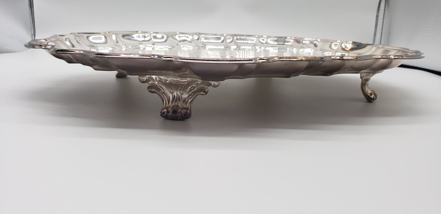 Leonard Silver Plate Footed Engraved Baroque Oval / oblong Tray