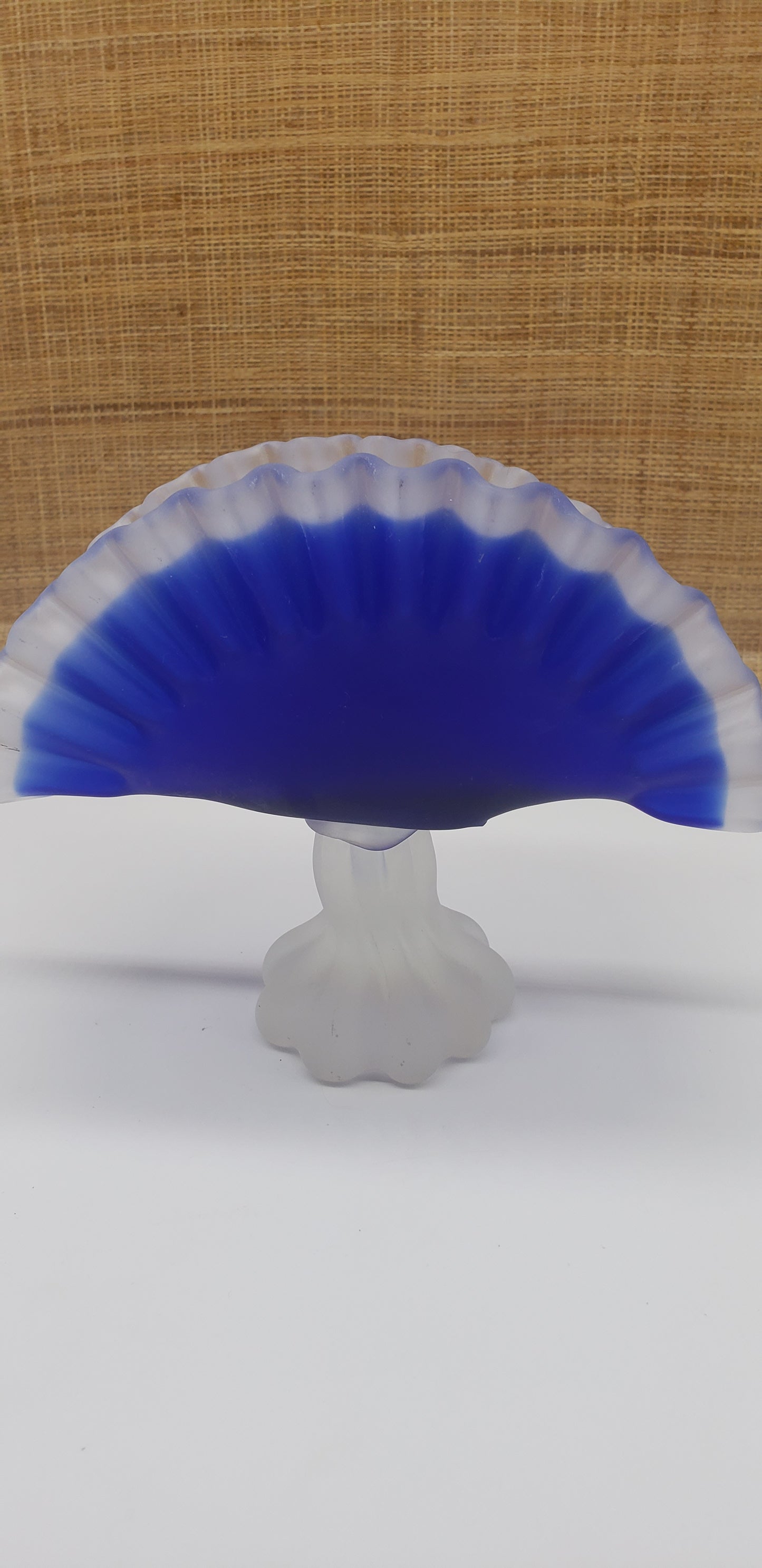 Murano Glass Blue & White Ruffled Pedestal Napkin Holder