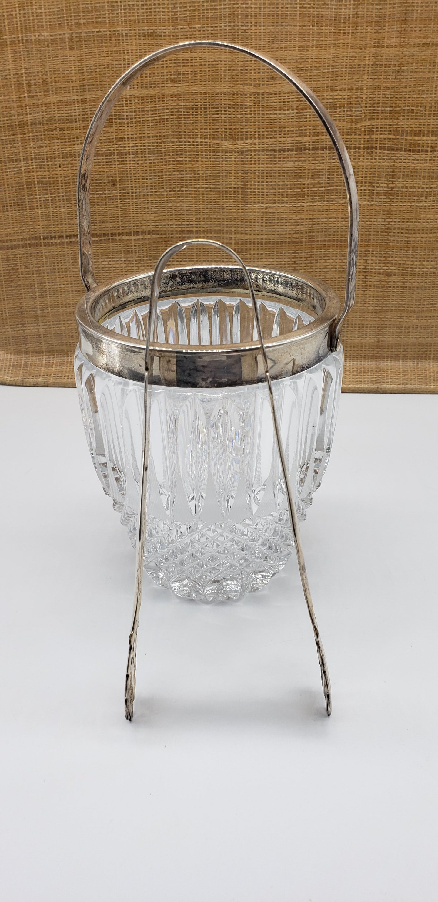 Heavy Crystal Ice Bucket  and tongs