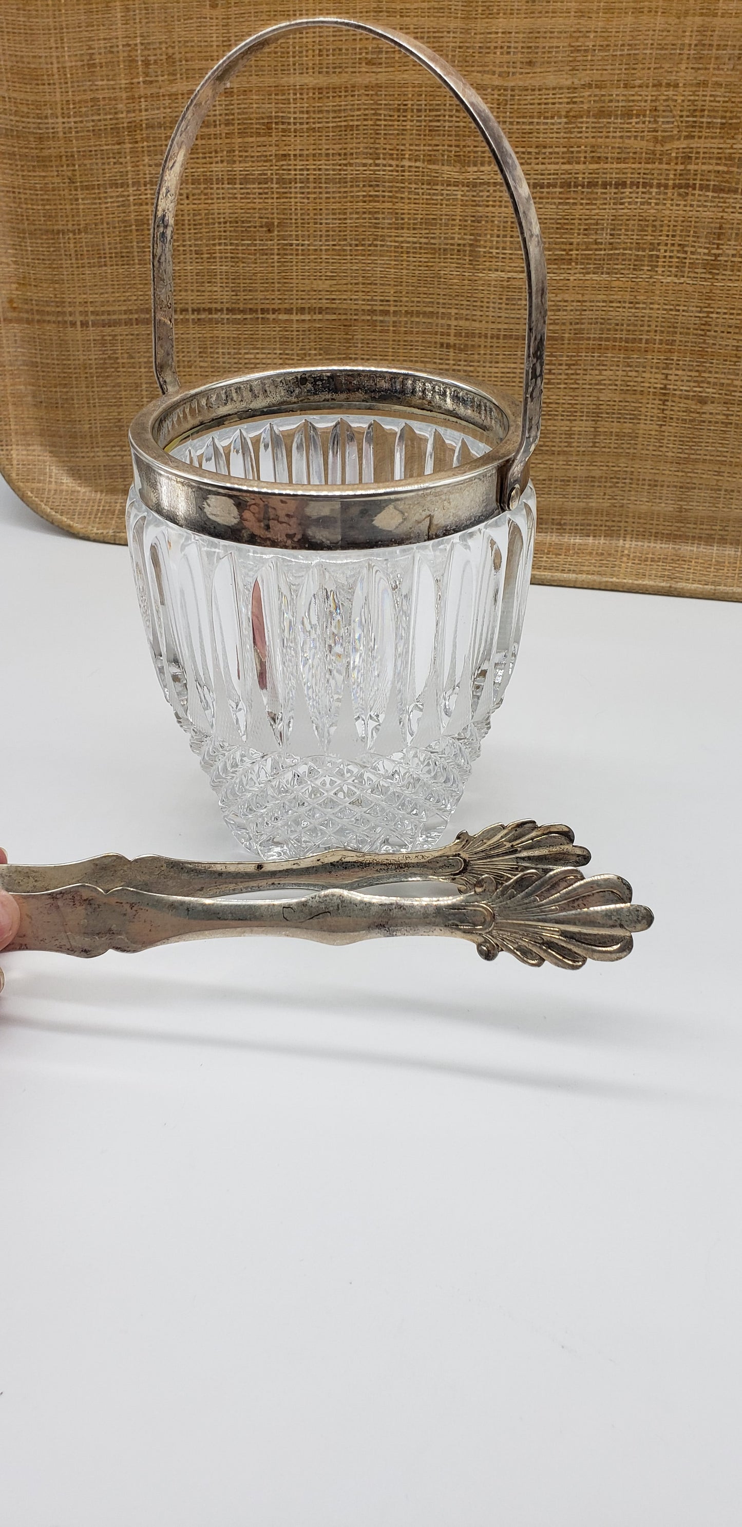 Heavy Crystal Ice Bucket  and tongs
