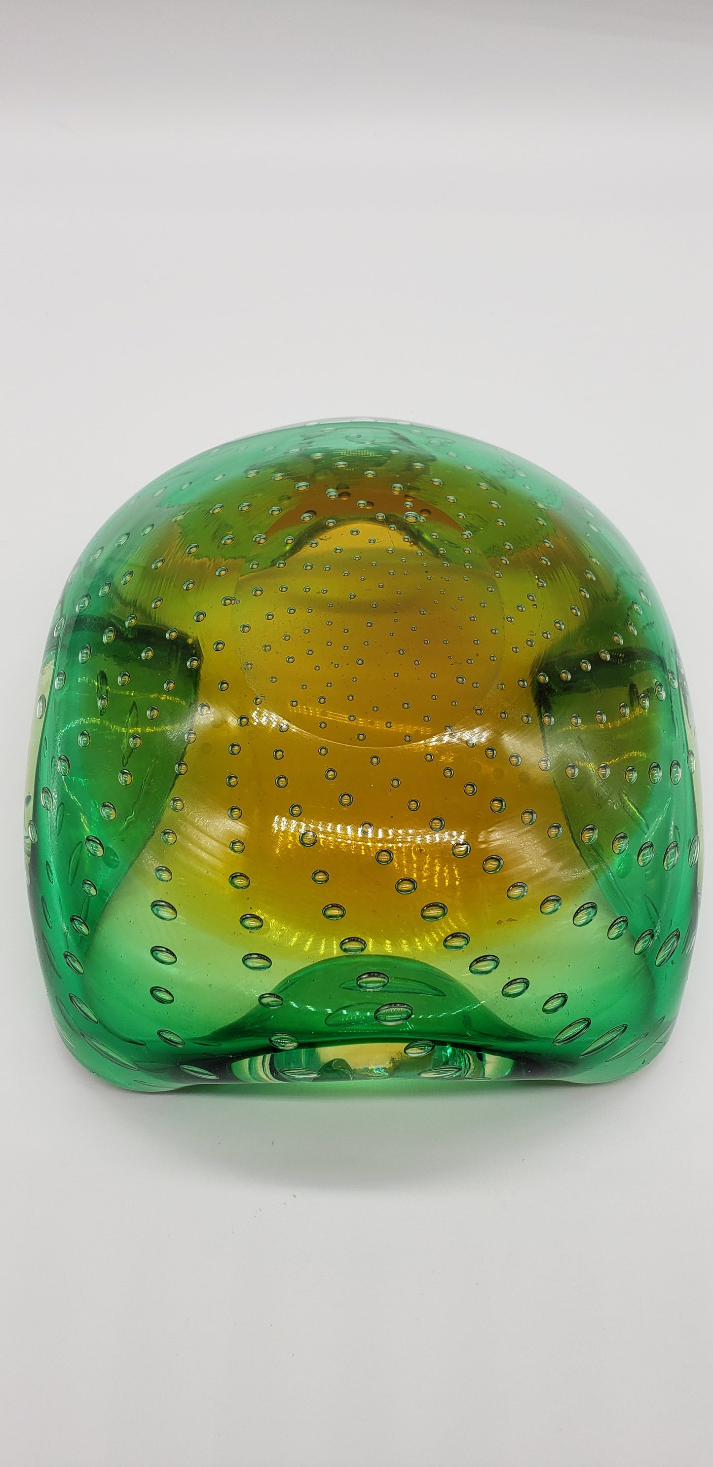 Green & Amber Murano Bullicante Art Glass Bowl