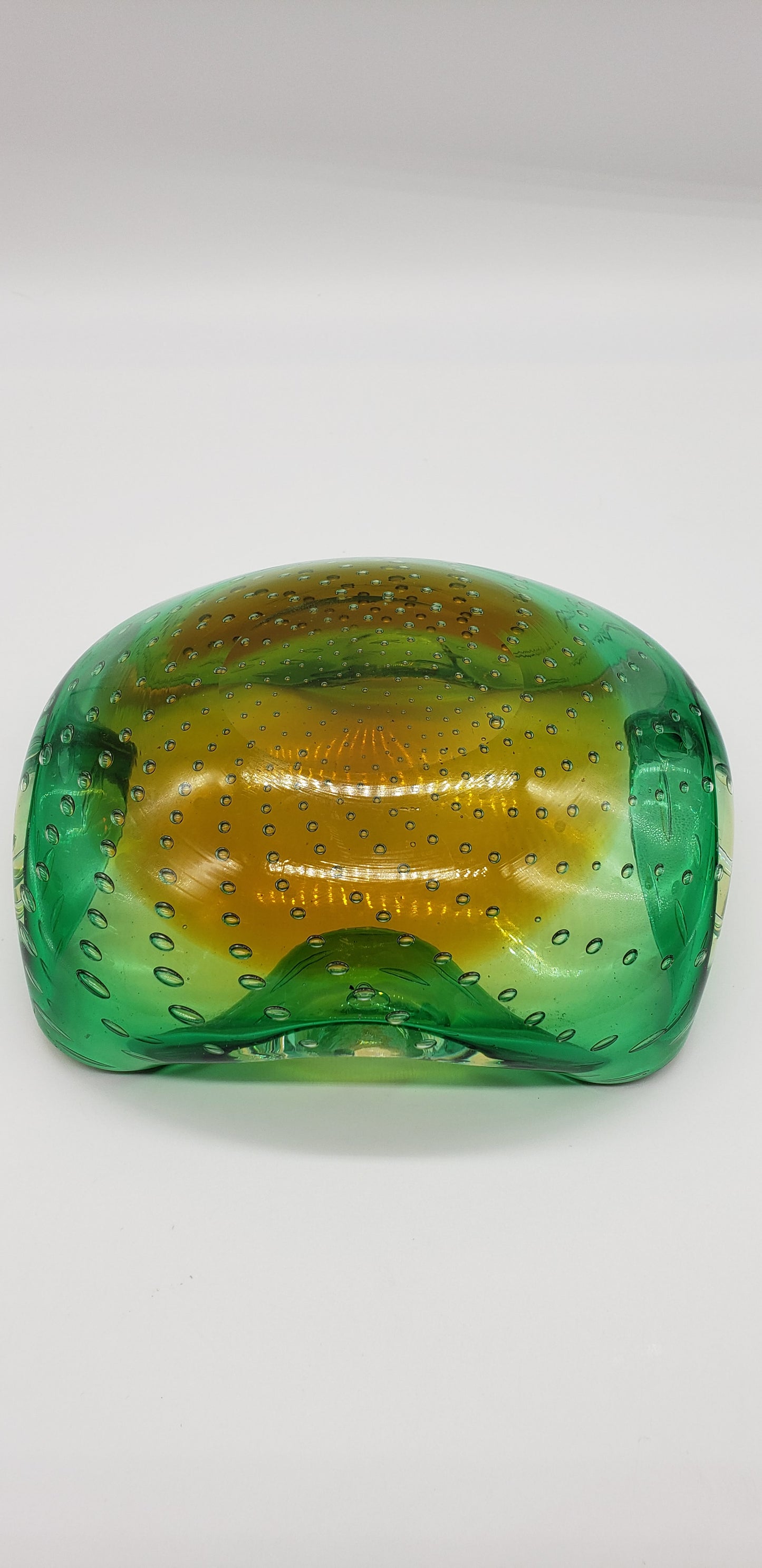 Green & Amber Murano Bullicante Art Glass Bowl