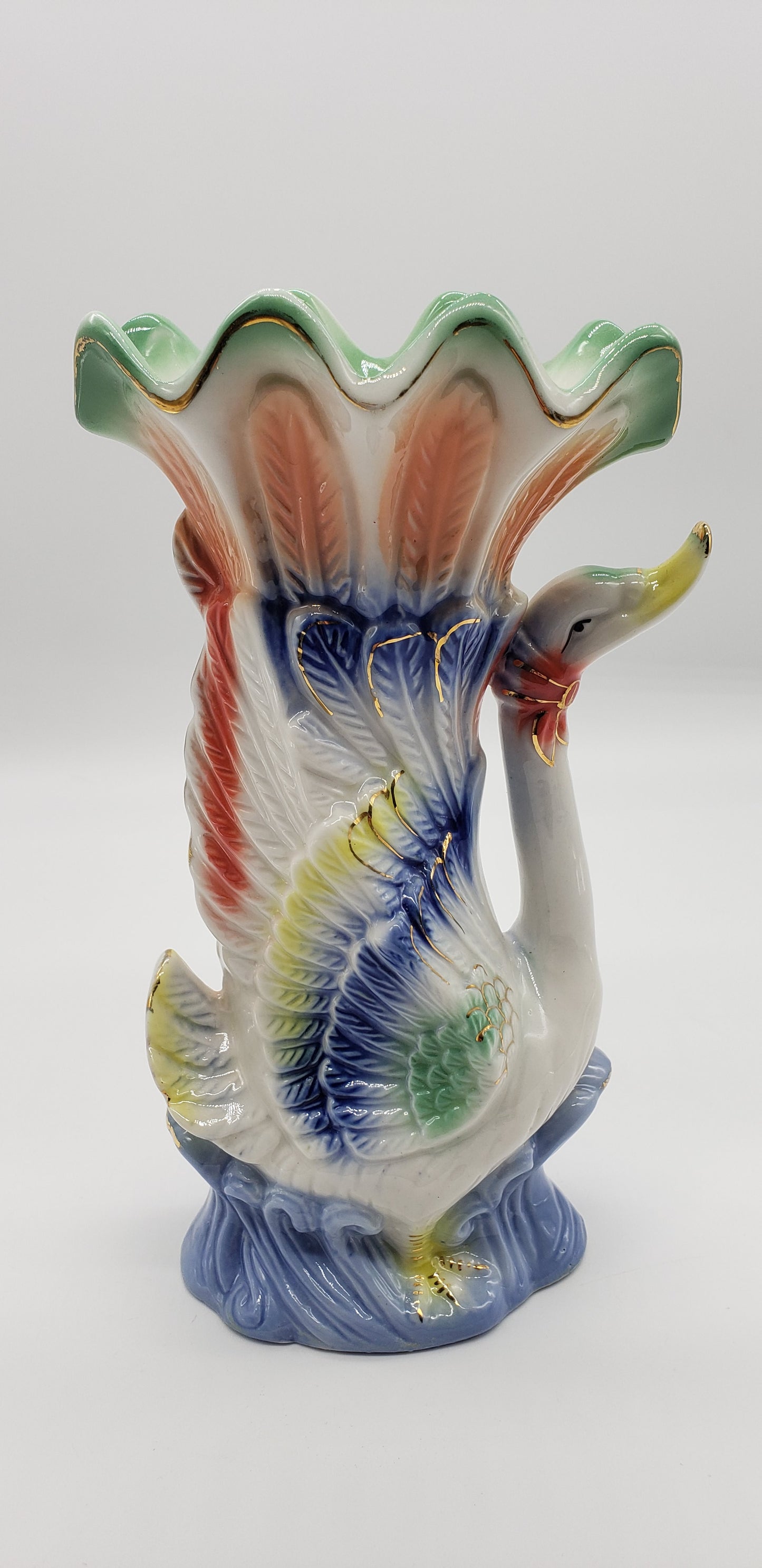 Iridescent Ceramic Swan Vase
