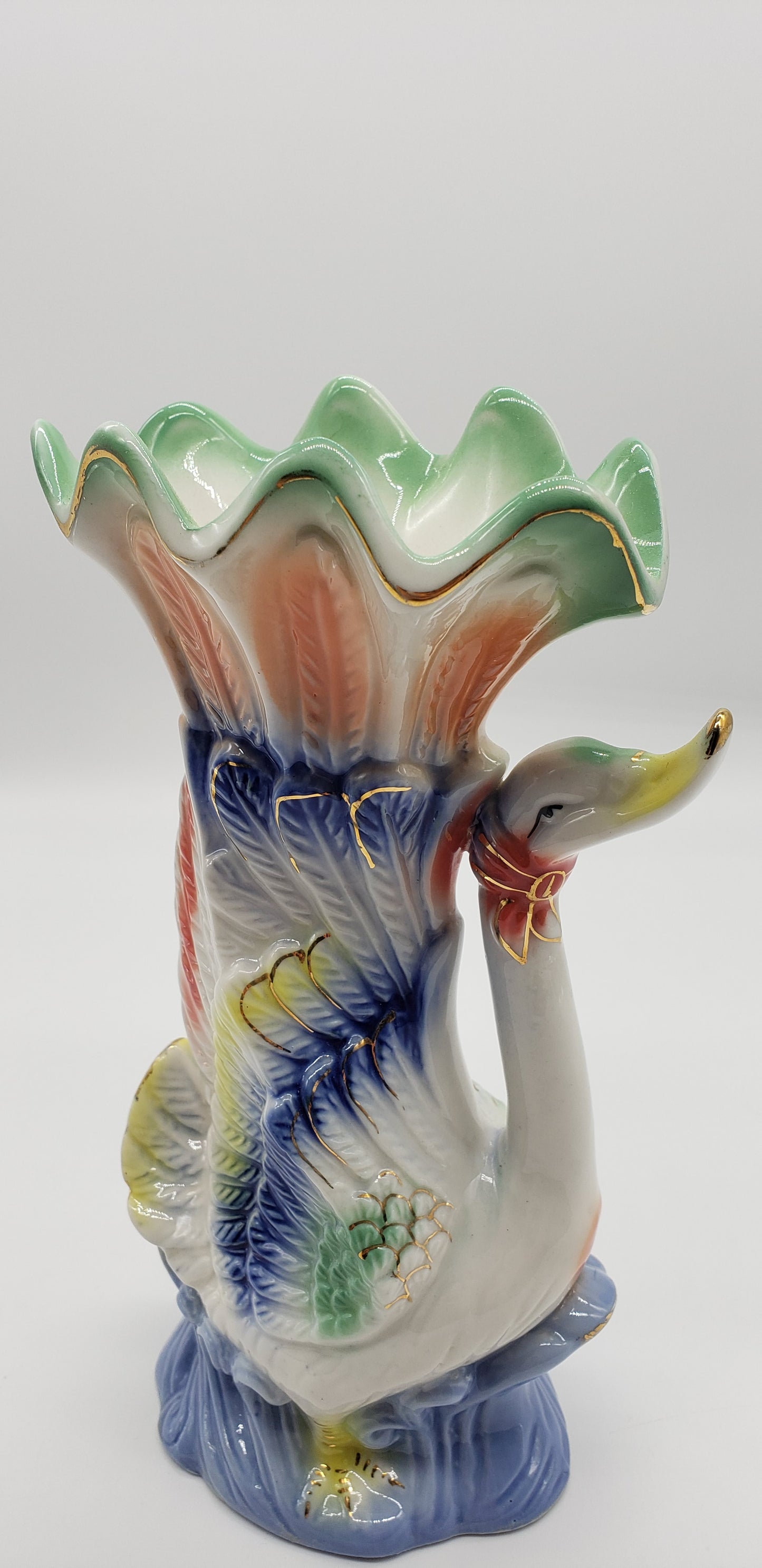 Iridescent Ceramic Swan Vase