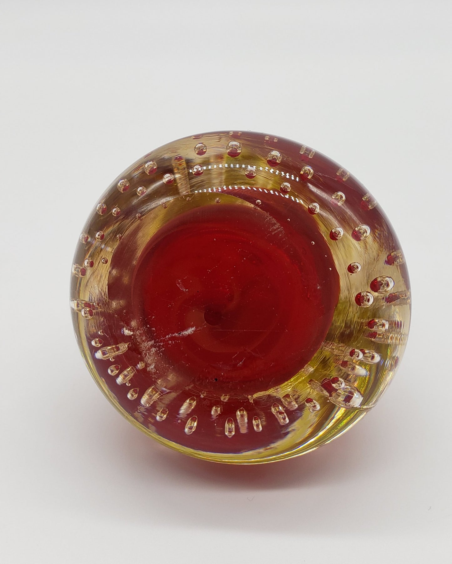 Blown Glass Red Pear Paperweight with Controlled Bubbles