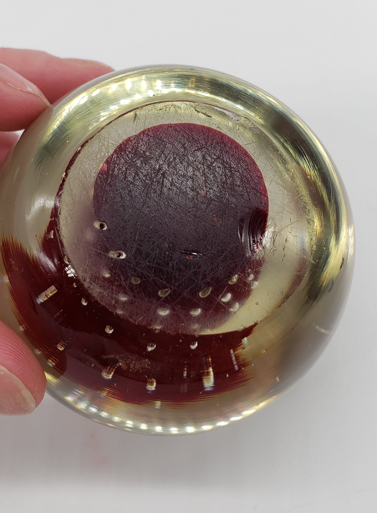 Controlled Bubble Red Art Glass Paper Weight