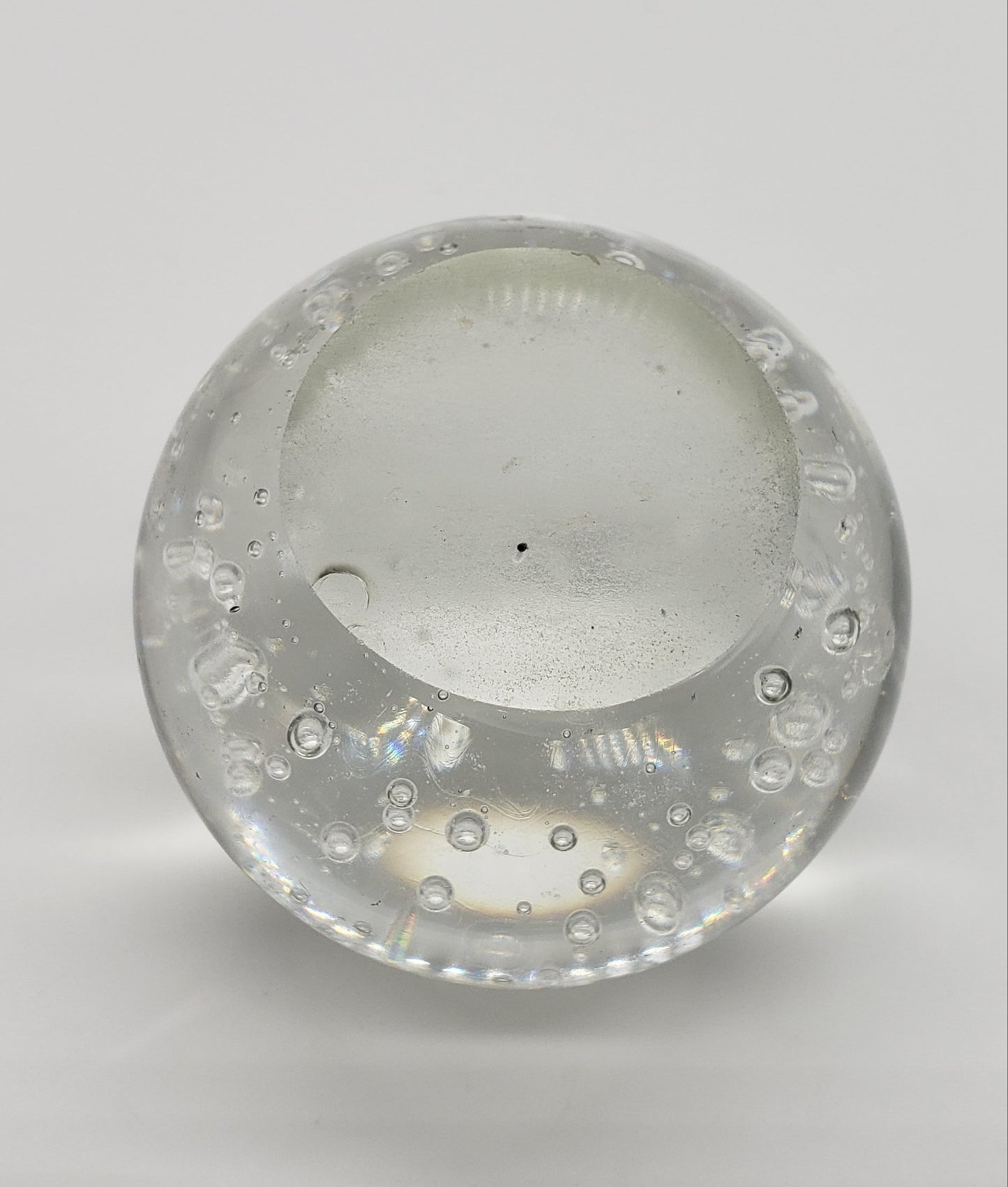 Art Glass Clear Glass Round Paperweight with Bubbles