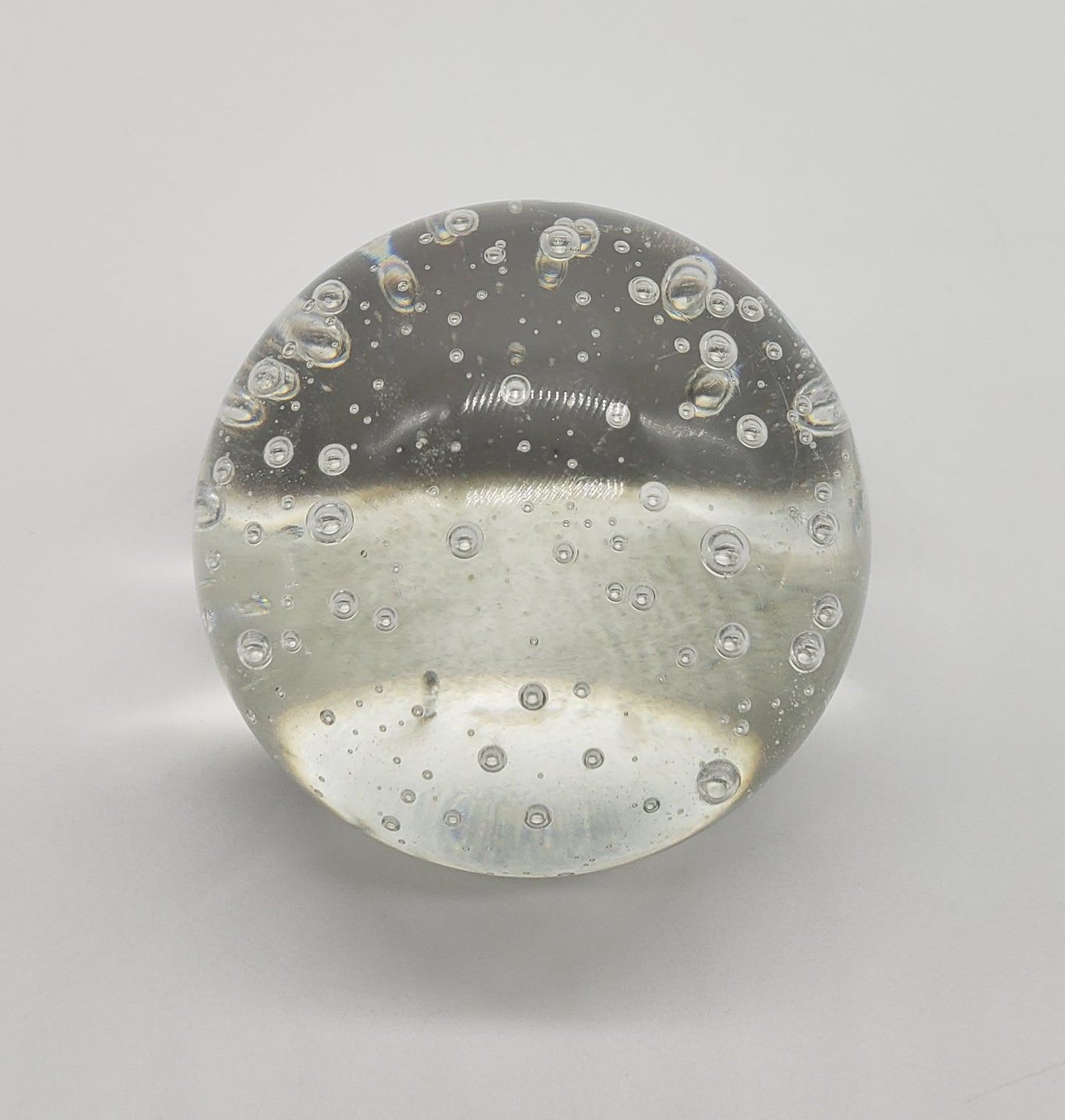Art Glass Clear Glass Round Paperweight with Bubbles