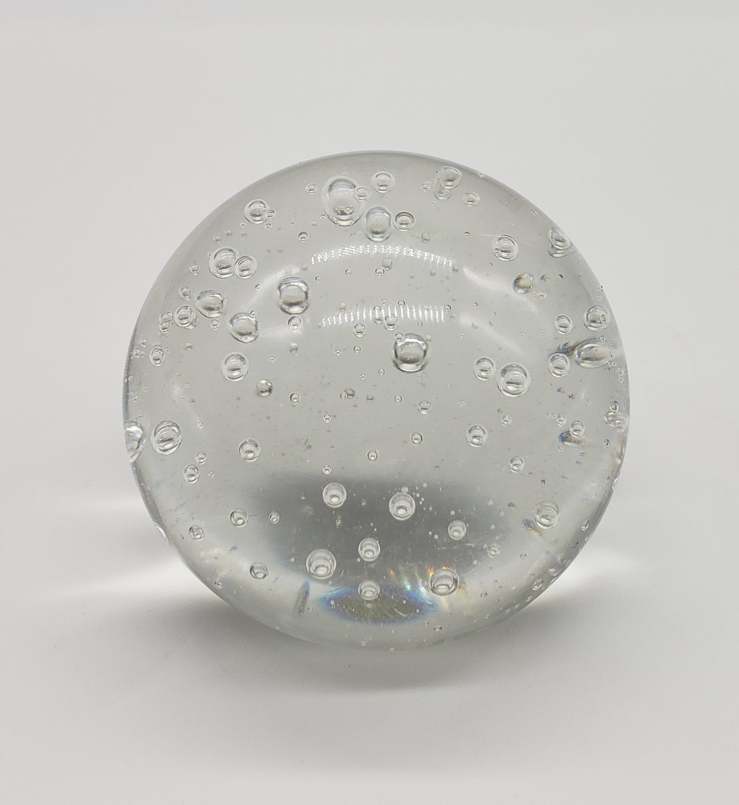 Art Glass Clear Glass Round Paperweight with Bubbles