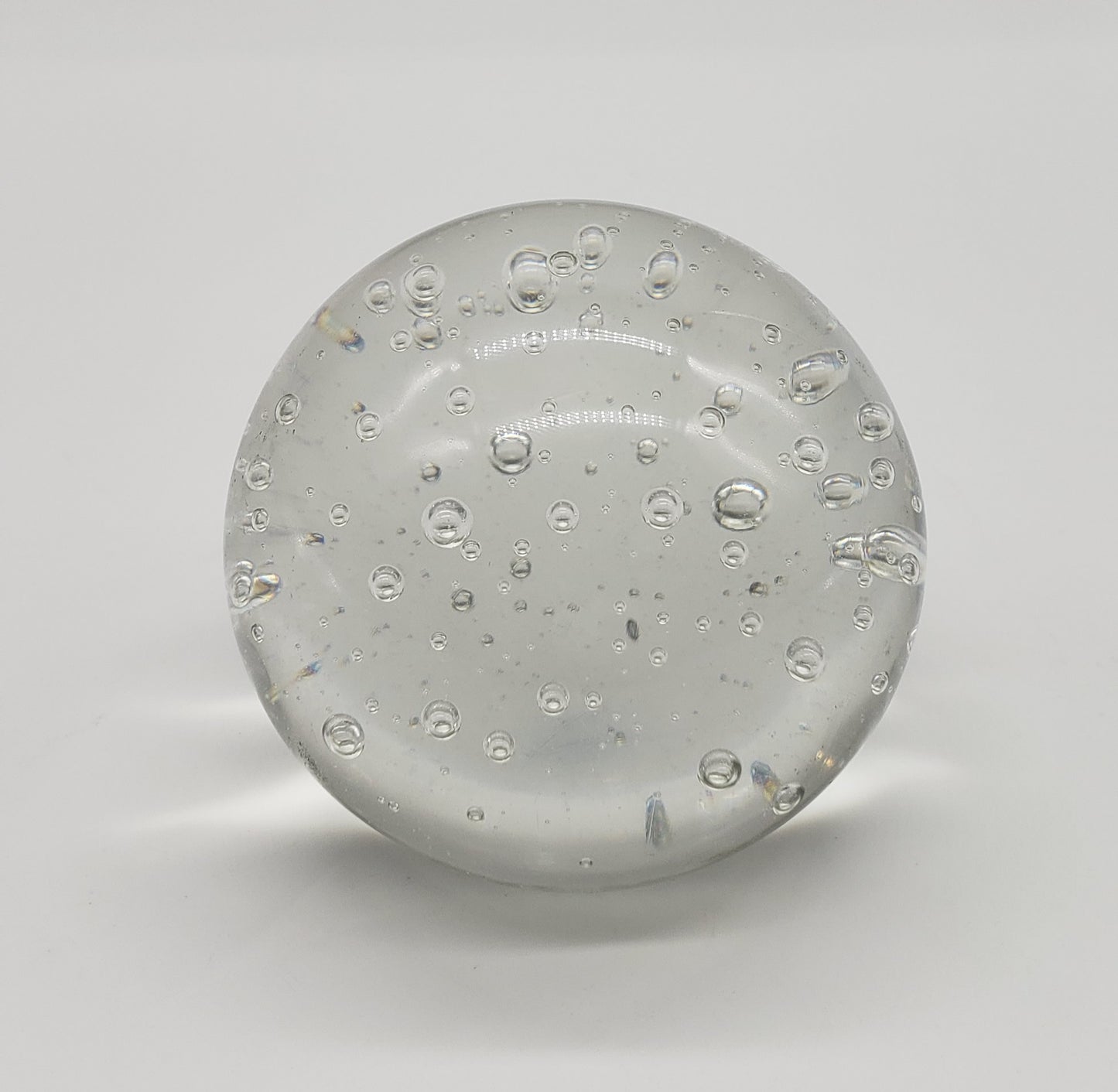 Art Glass Clear Glass Round Paperweight with Bubbles