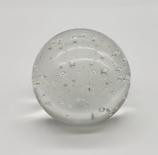 Art Glass Clear Glass Round Paperweight with Bubbles