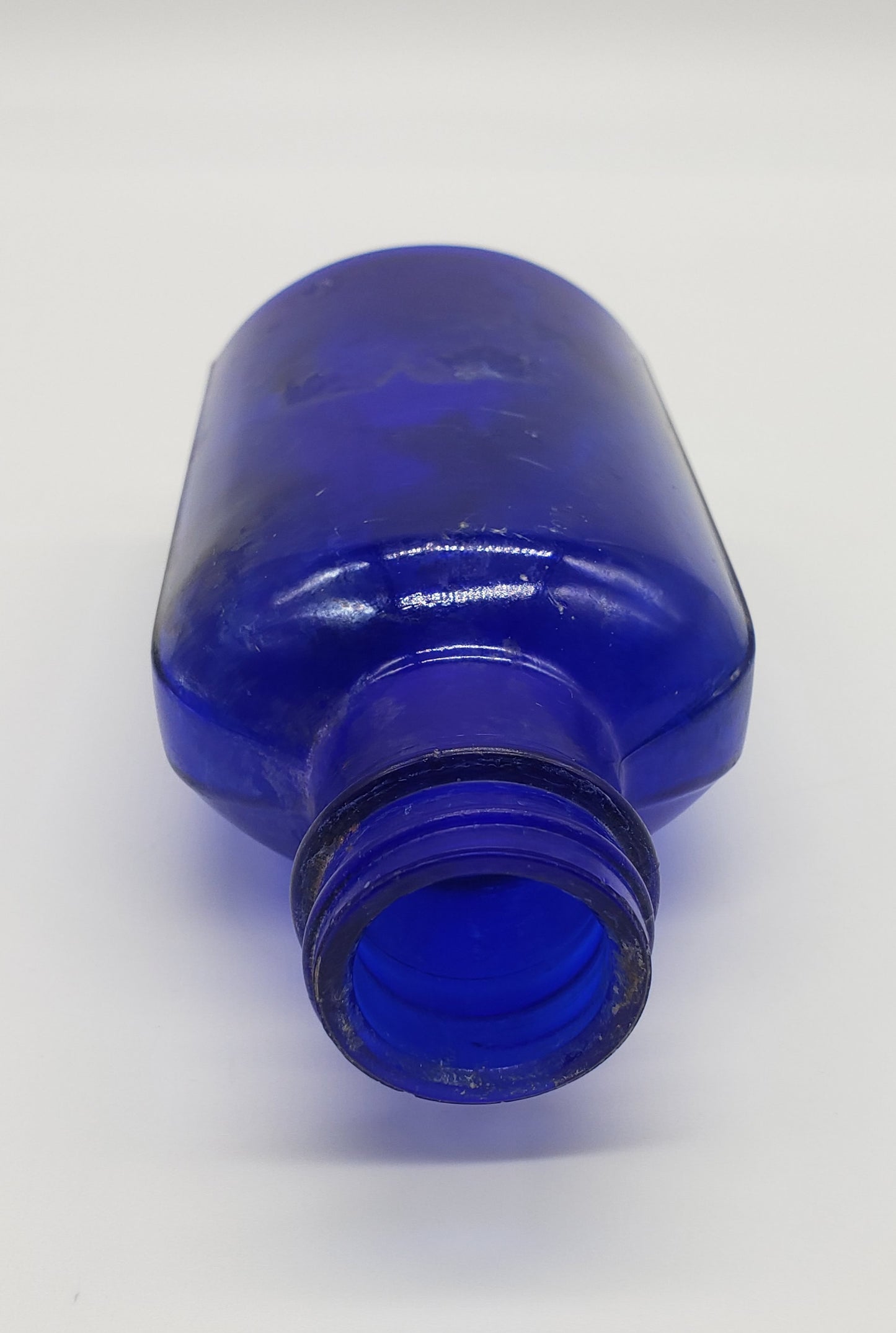 Anchor Hocking blue glass, milk of magnesia, apothecary bottle