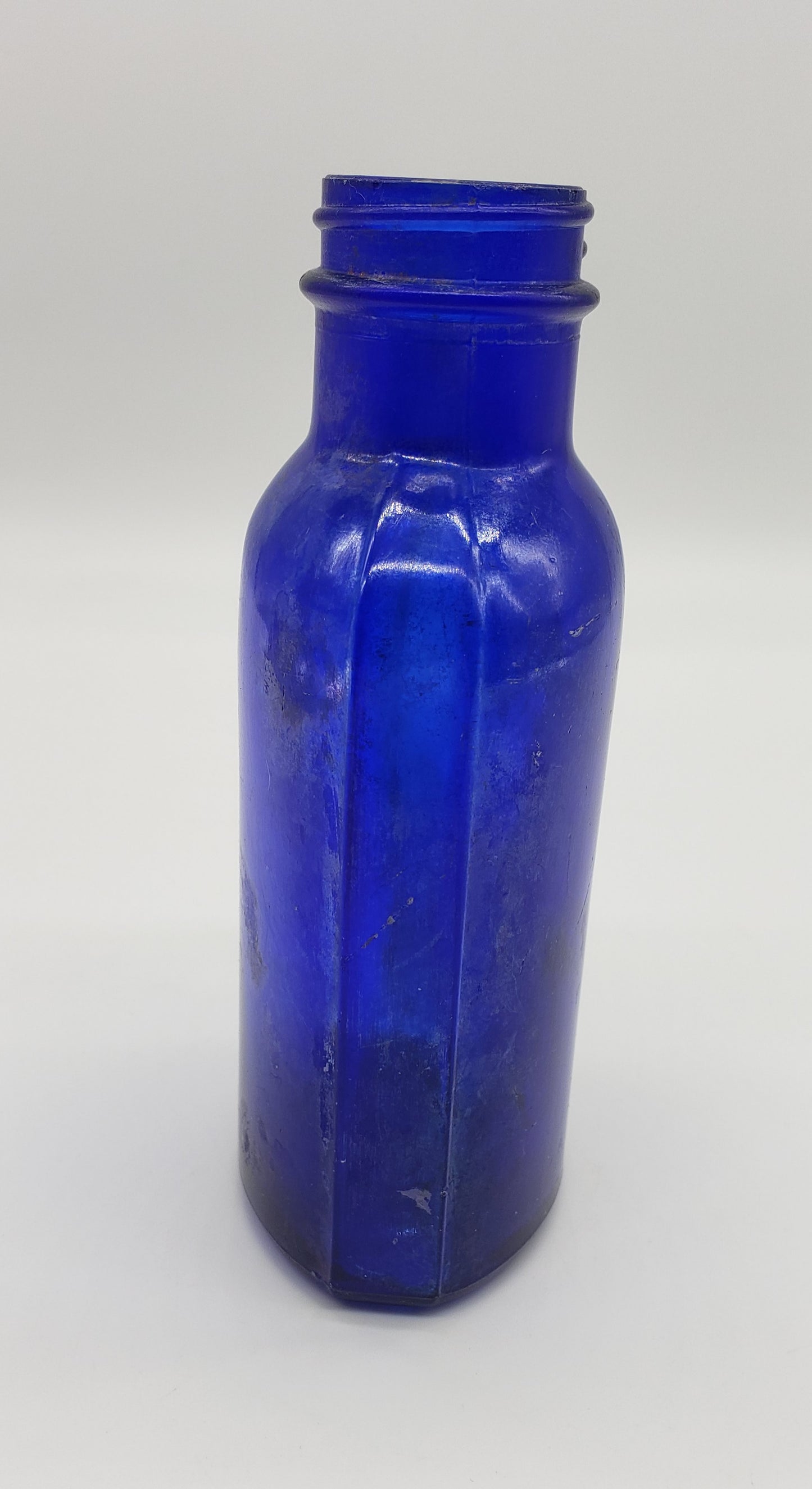 Anchor Hocking blue glass, milk of magnesia, apothecary bottle