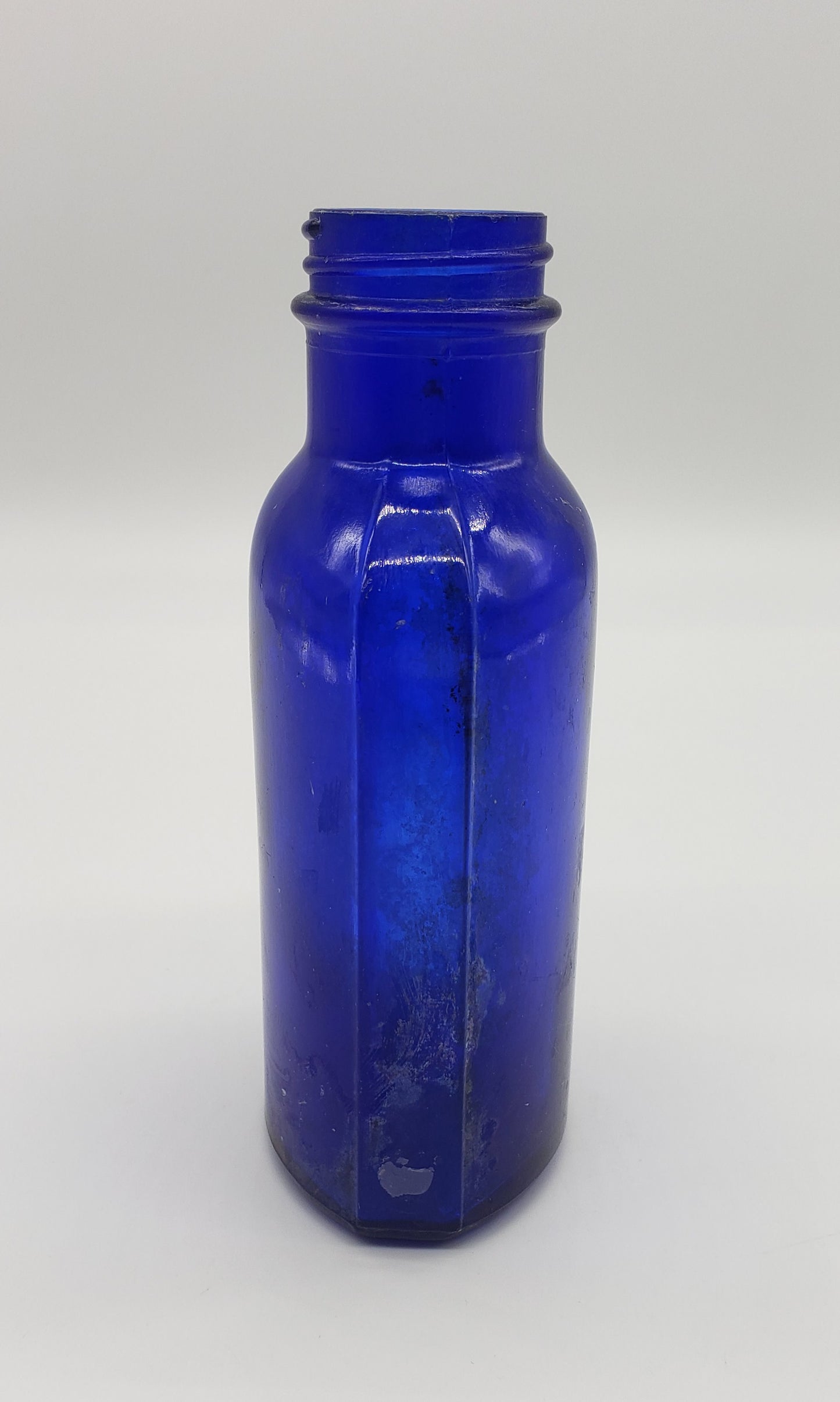 Anchor Hocking blue glass, milk of magnesia, apothecary bottle