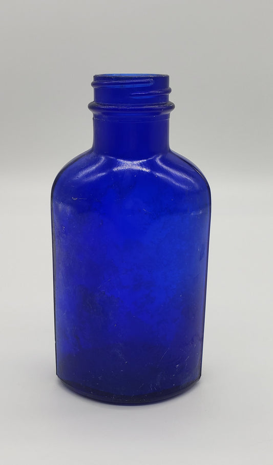 Anchor Hocking blue glass, milk of magnesia, apothecary bottle